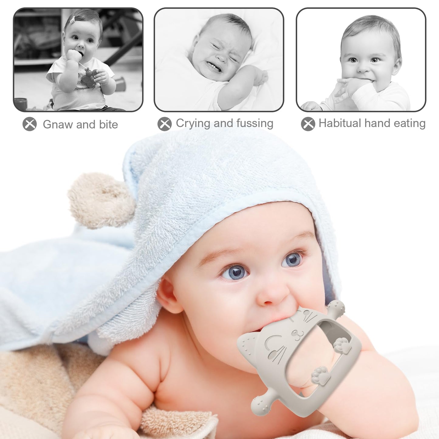 Baby Teether-Teething Toys for Babies 0-6 Months-Silicone Teething Mitt with Cute Cat Shape Baby Toys 6 to 12 Months,Newborn Essentials Must Haves for Teething Relief,Ideal Baby Shower Gifts for Moms