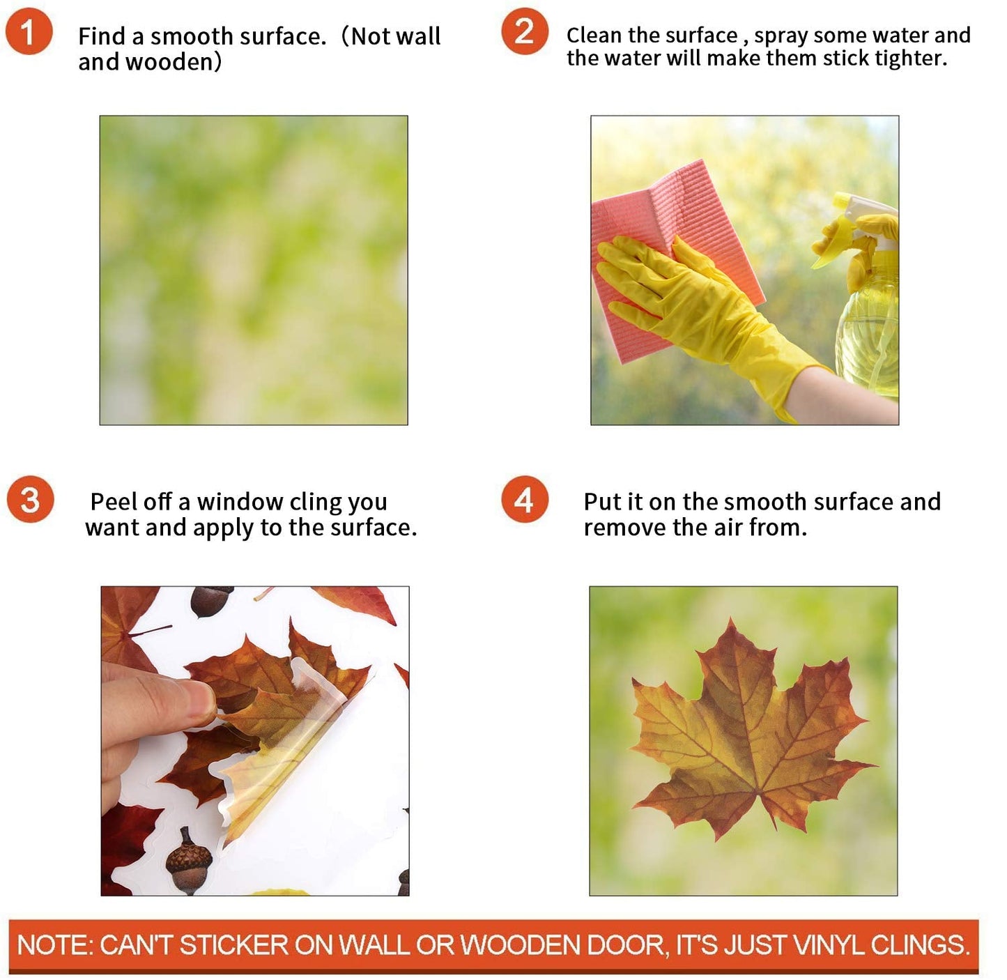 CCINEE 216pcs Maple Window Clings 6 Sheets Fall Leaves Assorted Maple Oak Leaves Acorns Window Stickers for Autumn Thanksgiving Halloween Seasonal Holiday Glass Window Decorations