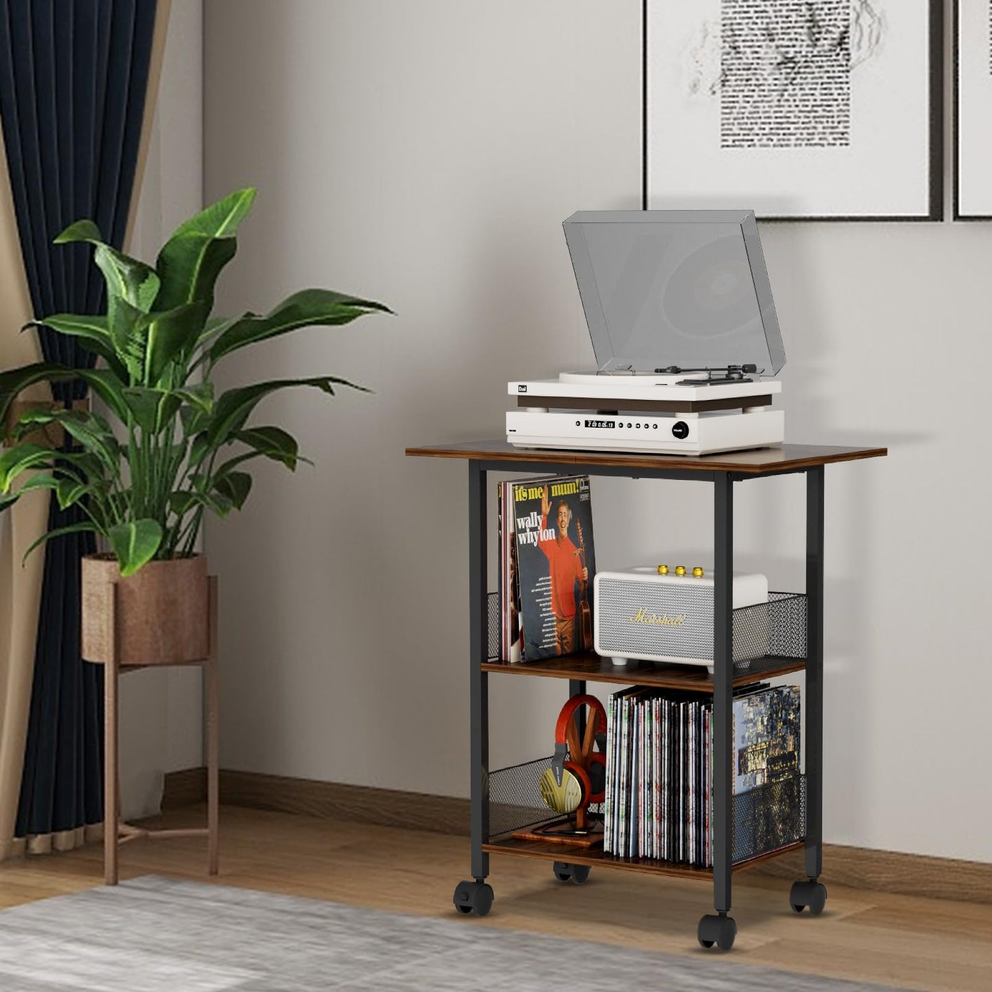 BOHDK Printer Stand, 3-Tier Industrial Large Printer Table with Shelf, 23"x15" Mobile Heavy Duty Storage Rack on Wheels for Home Office Printer Fax Machine Scanner Copier