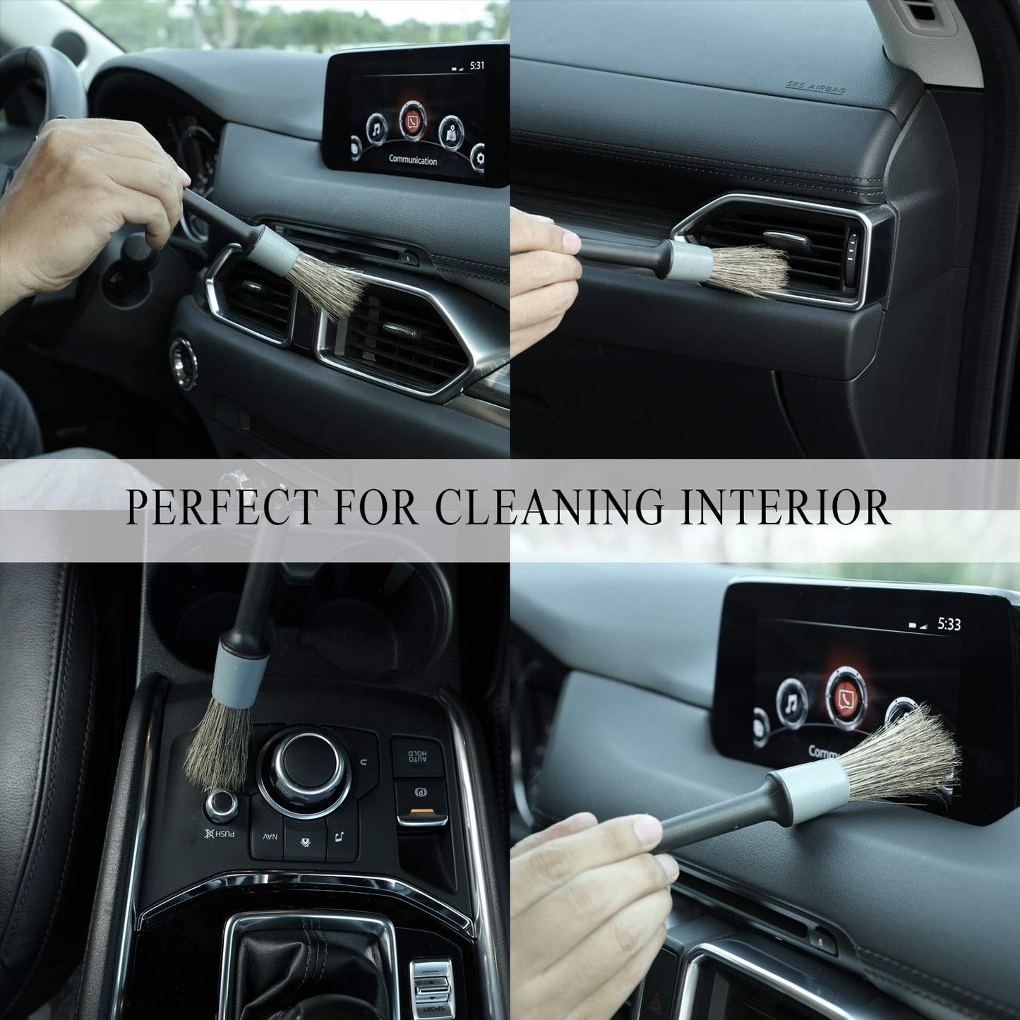 TAKAVU Complete Car Detailing Brush Kit (10 Piece) - Boar Hair Detail, Wire & Vent Brushes with Microfiber Towel for Wheels, Interior, Engine Bay Cleaning