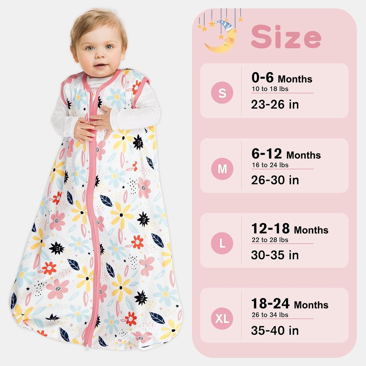 BSTOPPT 3 Pack Baby Sleep Sack 0-6 Months 100% Rayon Cotton Baby Sleeping Bag 2-Way Zipper Toddler Wearable Blankets Comfy Stretchy Lightweight TOG 0.3 （Heart&Pink&Floral）