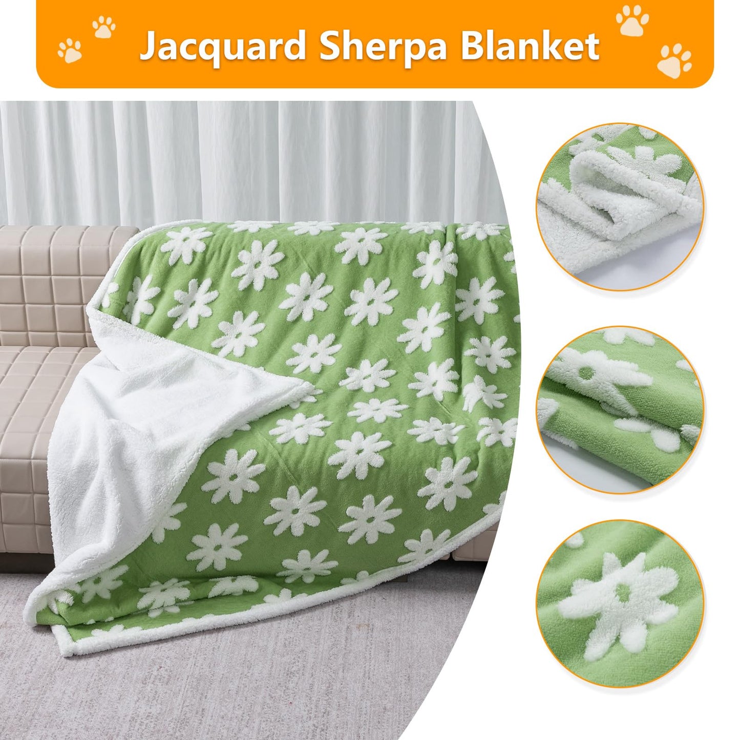 Maidewow Waterproof Pet Blanket,Dog Bed Covers Small Throw for Puppy Cats Stylish Jacquard Pets Couch Sofa Furniture Protection Washable Reversible Covers (Green Flower,XS)