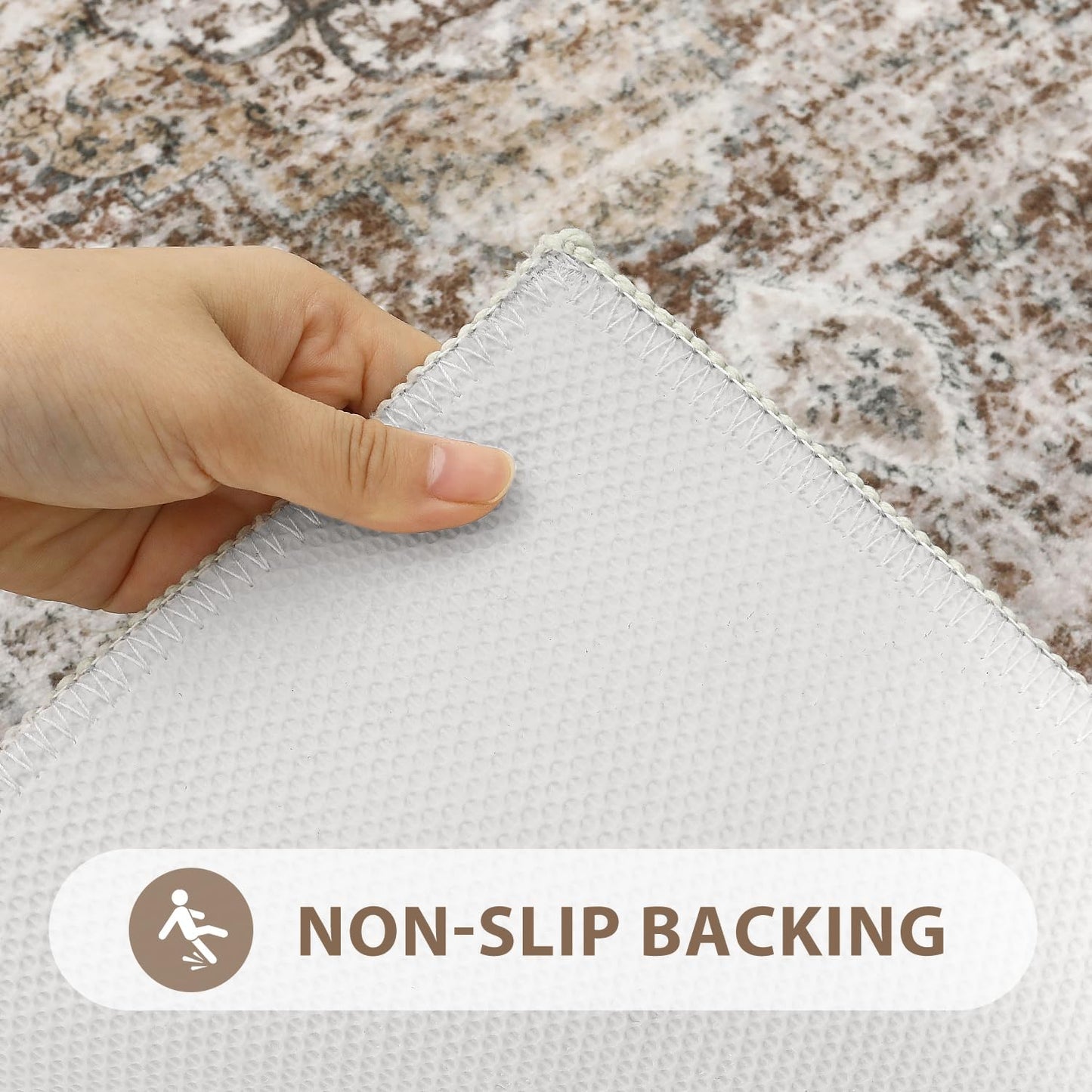 Uphome Bathroom Runner Rug, Distressed Tribal Farmhouse Khaki Bathroom Mat, Large Bathroom Rugs Non Slip Washable, Oriental Retro Boho Bath Mat Runner for Bathtub Sink Hallway, 24x59 inch