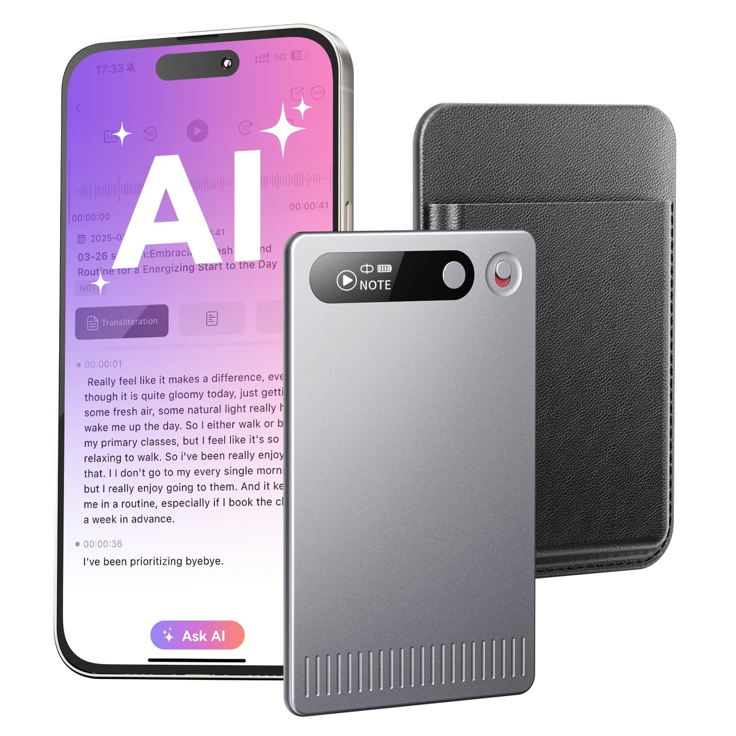 AI Voice Recorder with App Control, Advanced AI Technology for Transcription & Summarization, 64GB Memory, Magnetic Case, Supports 50 Languages – Audio Recorder for Lectures, Meetings, Interviews