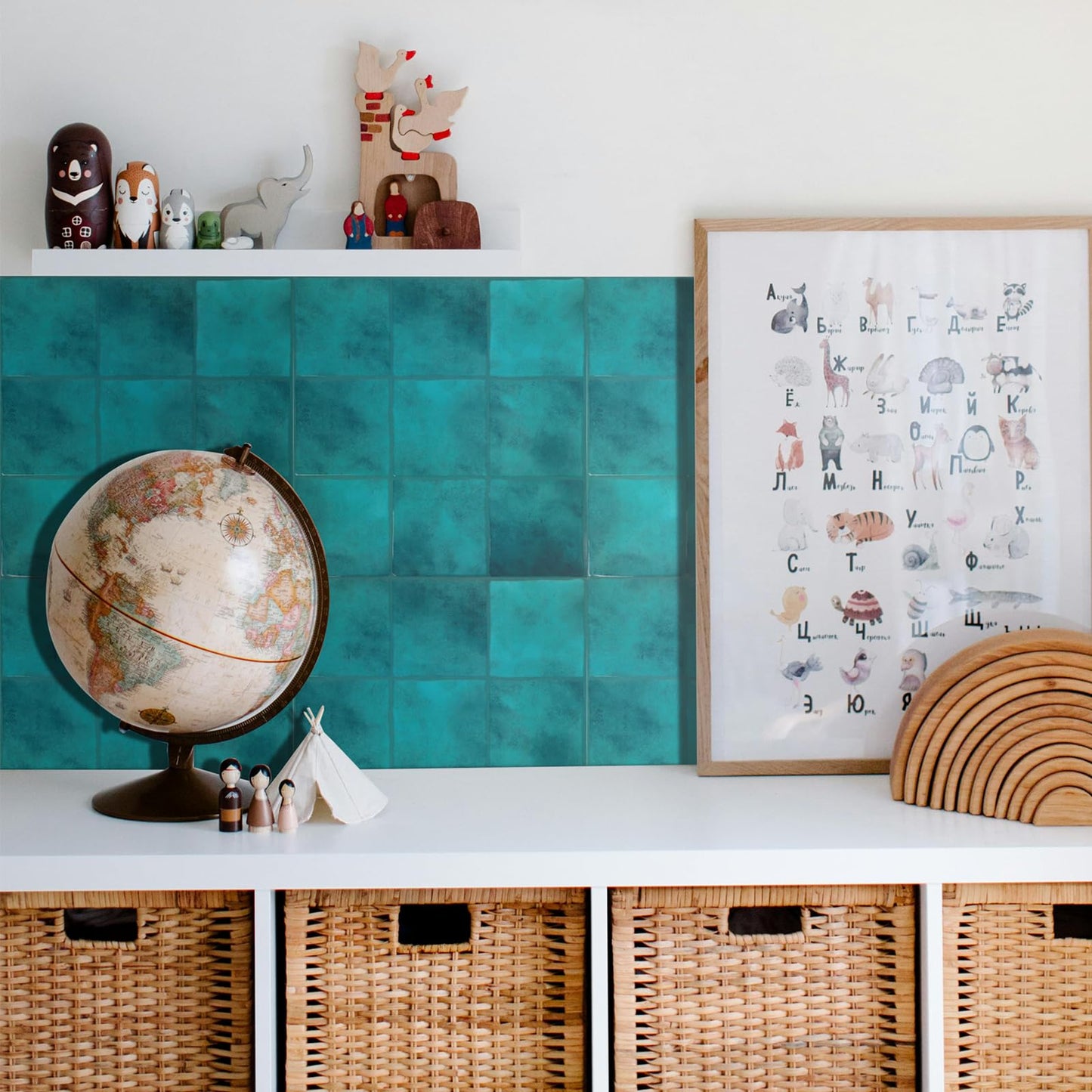 Peel and Stick Backsplash Tiles, 10 Sheets Blue Costa Faux Spanish Handmade Tile for Kitchen, Bathroom, Wall Tile (12" × 12")