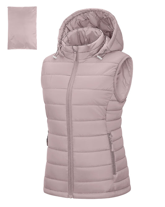 Outdoor Ventures Women's Lightweight Packable Hooded Puffer Vest Outerwear Zip Up Warm Sleeveless Winter Jacket Quilted Coat