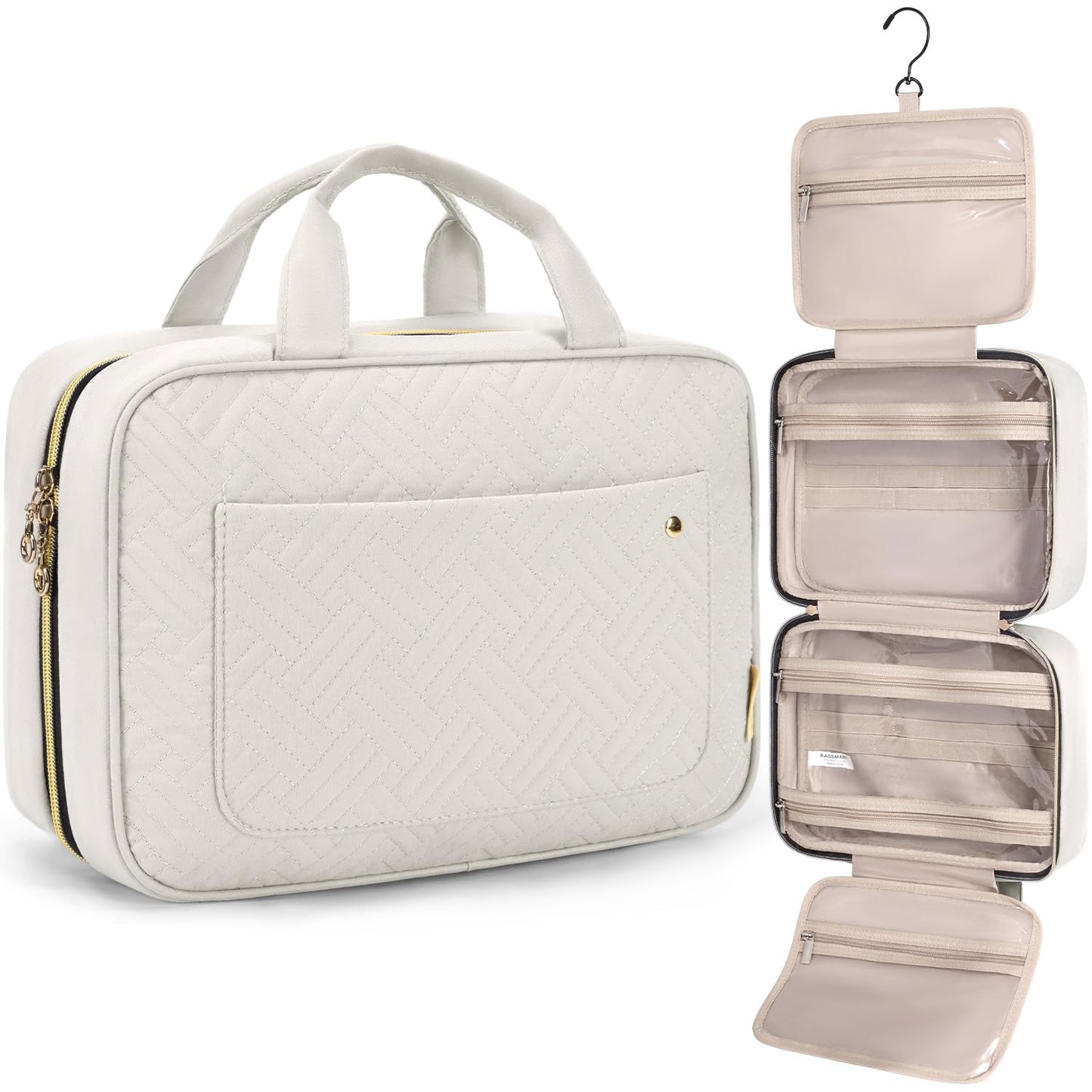 BAGSMART Toiletry Bag Travel Bag with Hanging Hook, Water-resistant Makeup Cosmetic Bag Travel Organizer for Accessories, Shampoo, Full-size Container, Toiletries