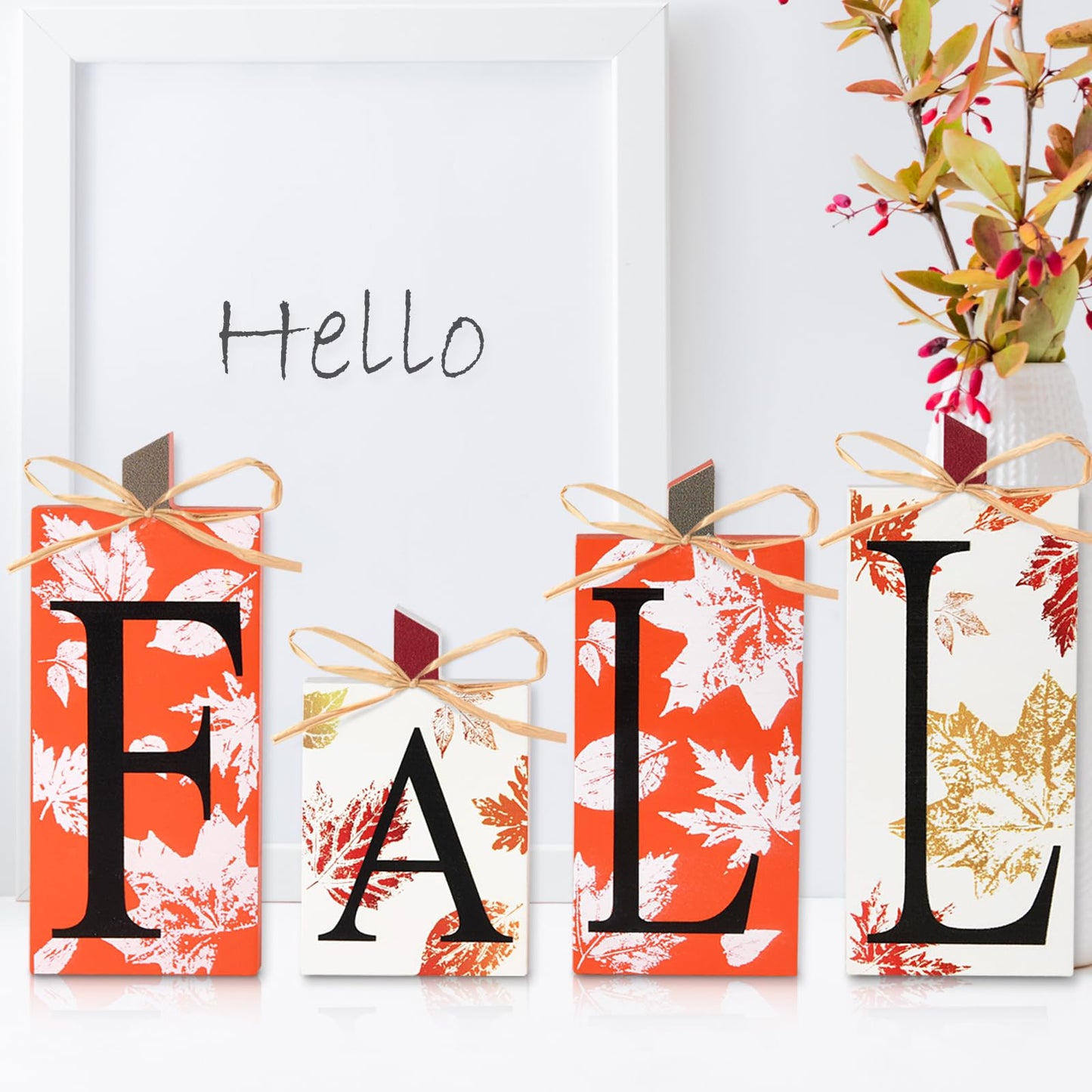 Fall Decorations for Home - 4 PCS Wood Fall Lettered Pumpkin Sign Block Set Autumn Centerpieces Decor for Tables Tabletop Desk Tiered Tray Farmhouse Harvest Thanksgiving Office Indoor Party Decor