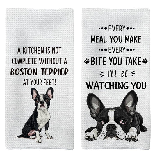 Tzhim Boston Terrier Gifts Kitchen Towels Set of 2, Boston Terrier Gifts for Women, Boston Terrier Decor Hand Towels, Boston Terrier Dog Tea Dish Towels for Kitchen, Dog Kitchen Decor, 16x24inch
