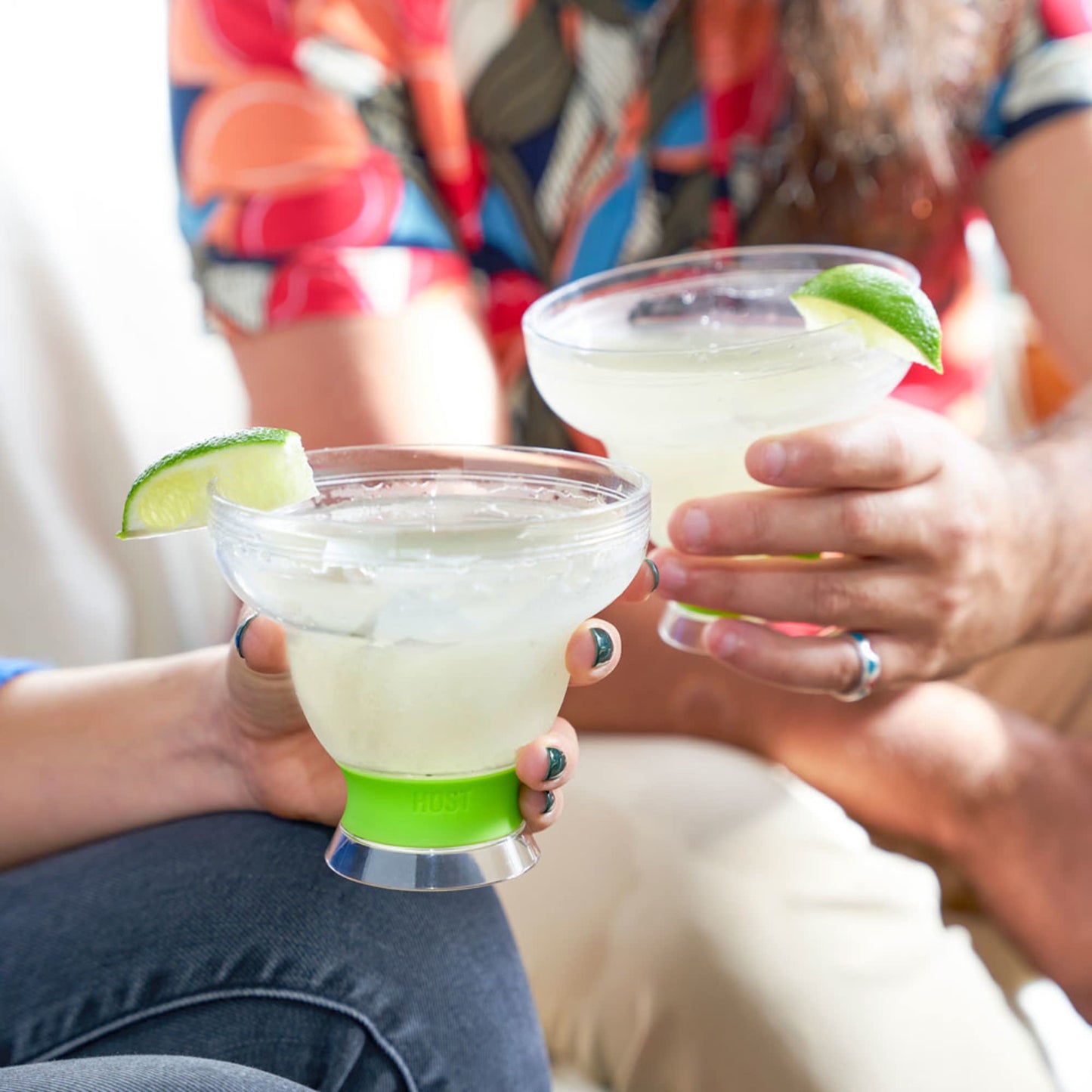 HOST FREEZE Margarita Glasses, Stemless Frozen Cocktail Cup, Double Wall Insulated Daiquiri Plastic Tumblers, Tequila Drinking Gift Green Set of 2