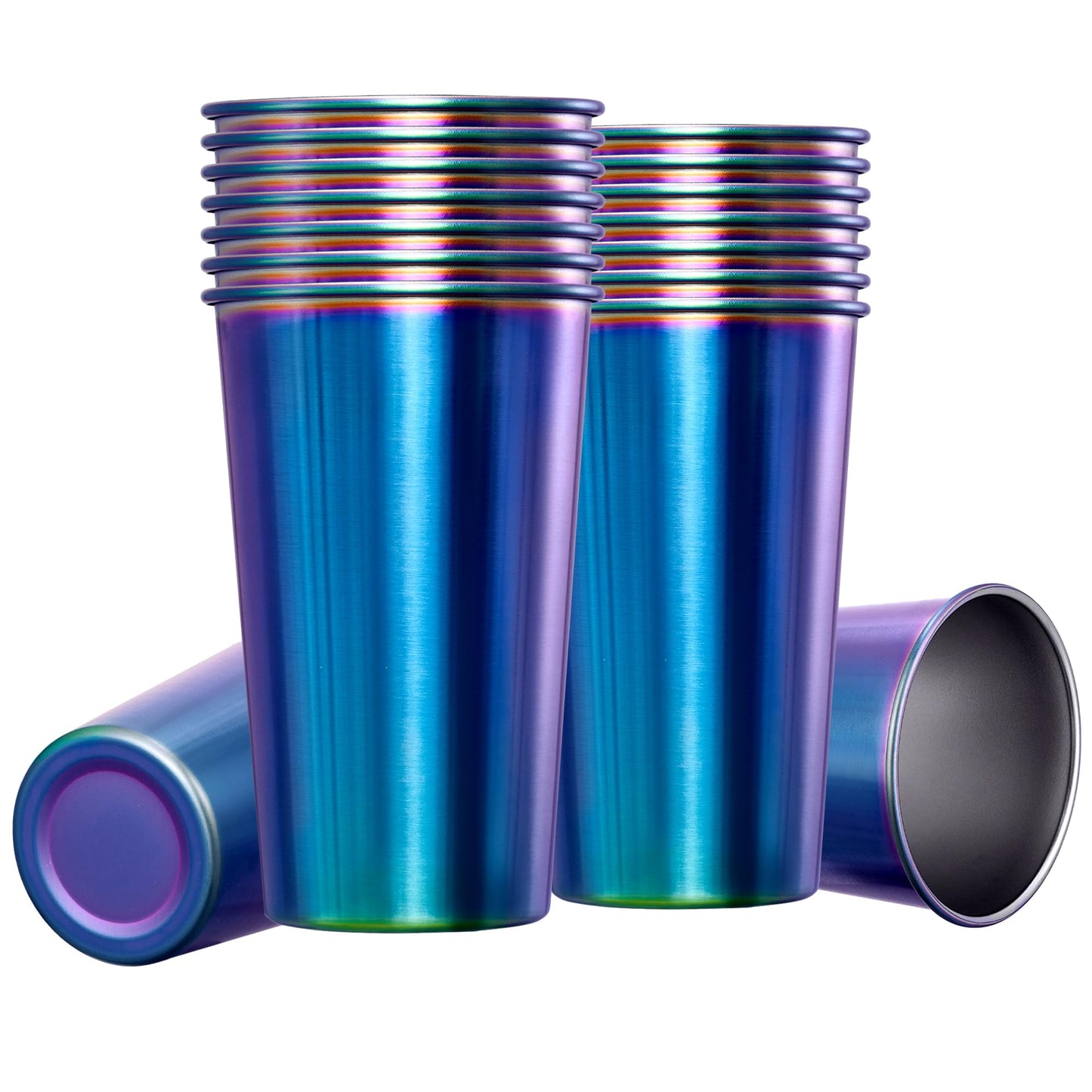 MEWAY 16 Pack 24oz Stainless Steel Pint Cup,Healthy Unbreakable and Stackable,Metal Drinking Glasses，Beer Glasses（Rainbow）