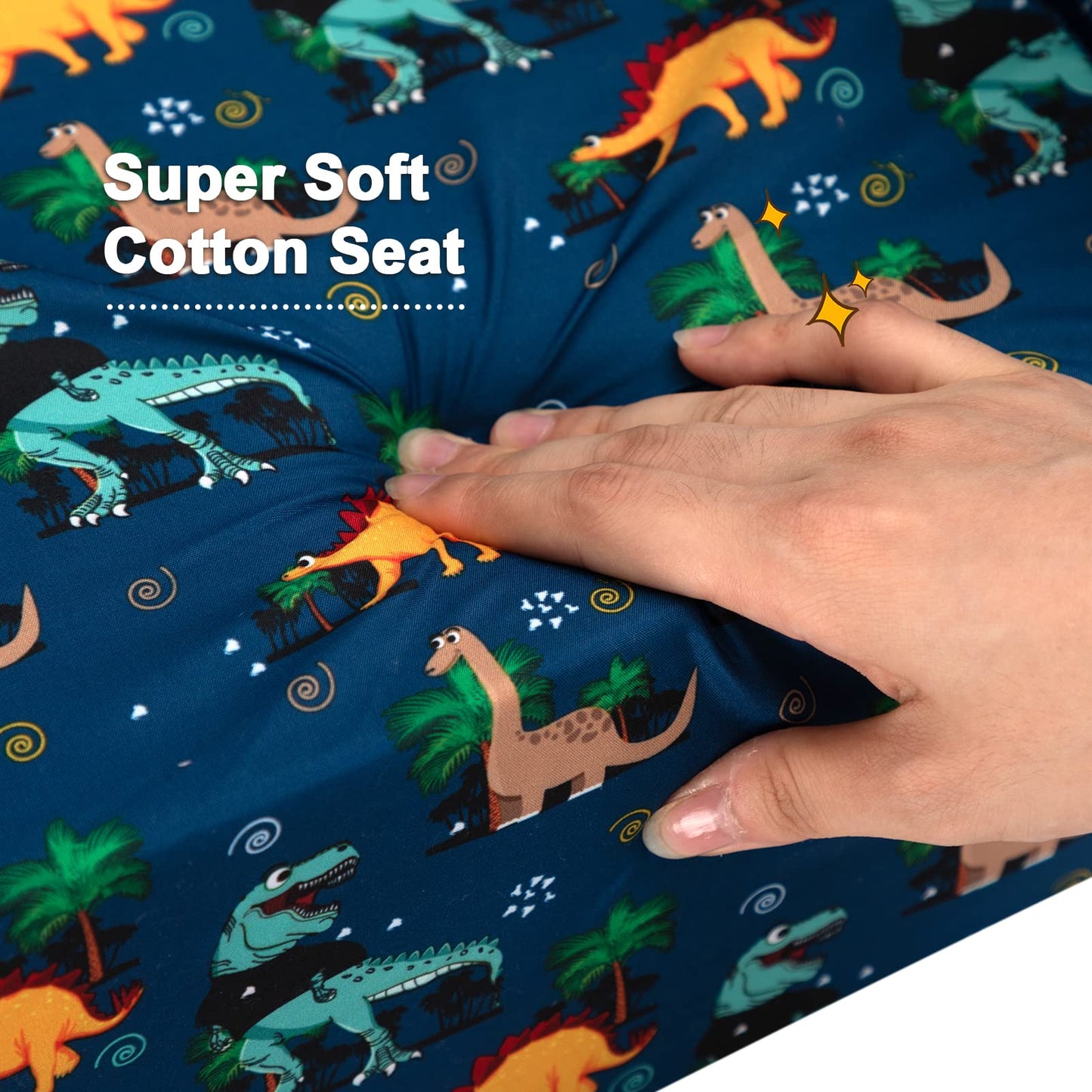 ALIMORDEN 2-in-1 Flip Out Comfy Toddler Couch, Lovely Kids Chair Convertible Sofa to Lounger for Story/Nap Time, Cool Dinosaurs