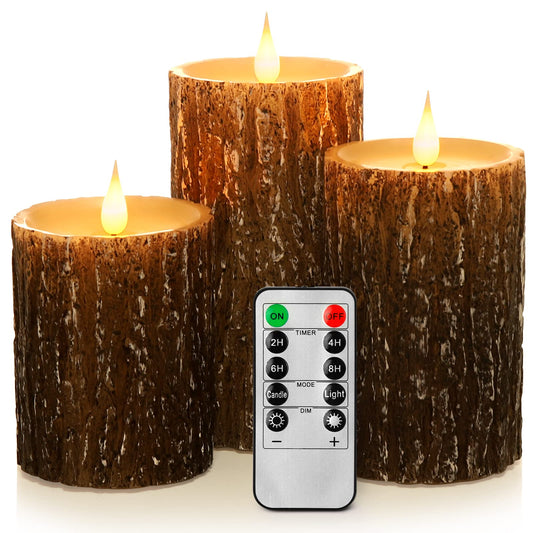 Enpornk Flameless Candles Battery Operated Pillar Pine Effect Real Wax Flickering 3D Wick Electric LED Decorative Candle Sets with Remote Control Cycling 24 Hours Timer, 4" 5" 6" Pack of 3