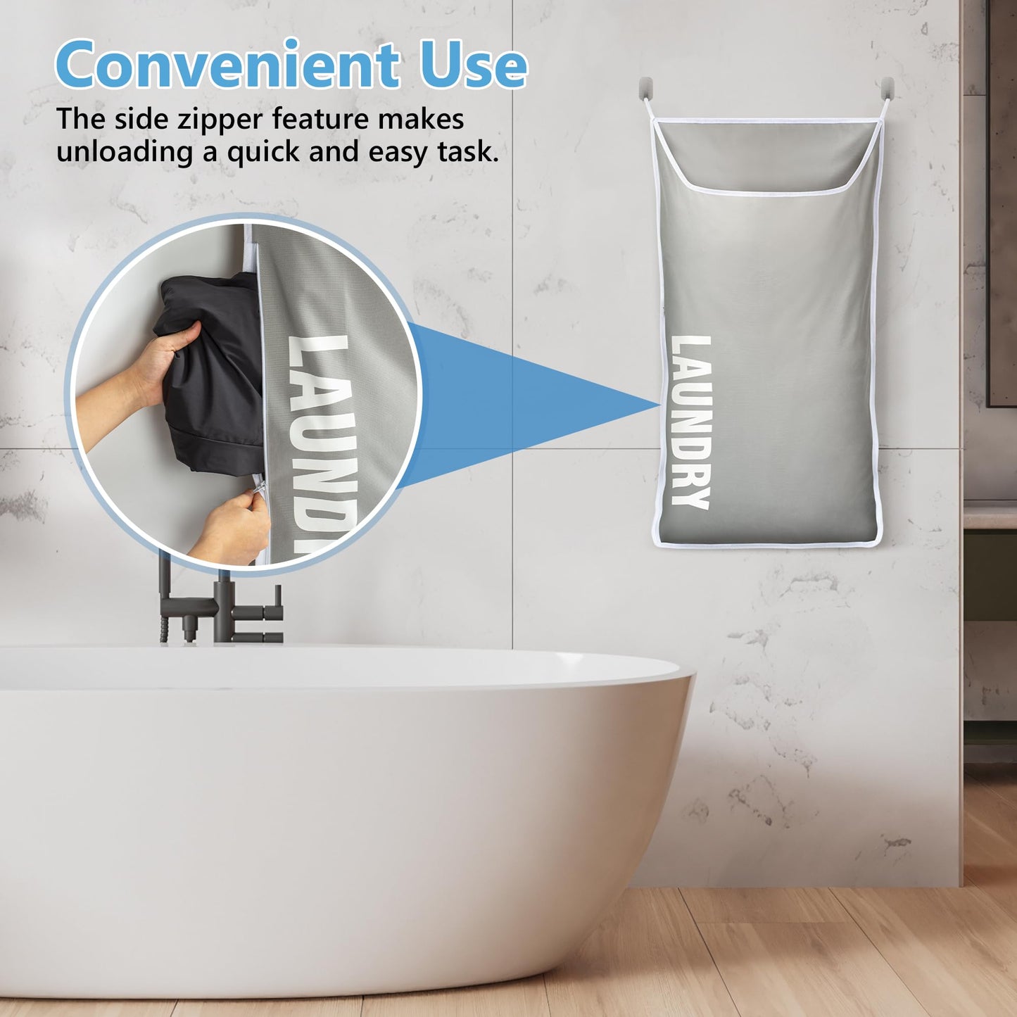 DONAQ Hanging Laundry Hamper Bag XL 40x22", Space Saving over the Door Storage Bags, Behind the Door Hampers for Dirty Clothes & Wall Mounted Basket for Bathroom, Organizer for Small Room Spaces RV