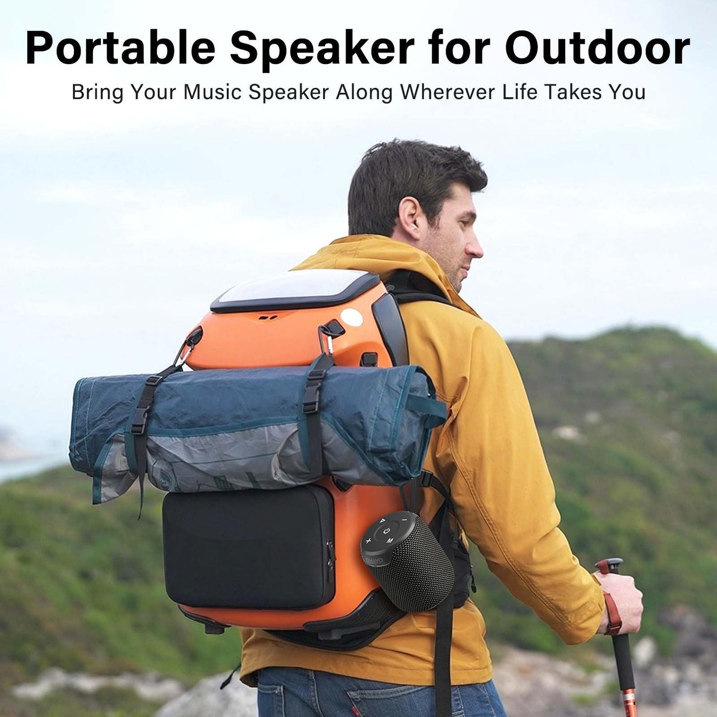 OHAYO Portable Bluetooth Speaker,IPX7 Waterproof Speakers, 15W Loud Stereo Sound, Wireless V5.3, AUX&TF-Card in, TWS, Built-in Mic, Black