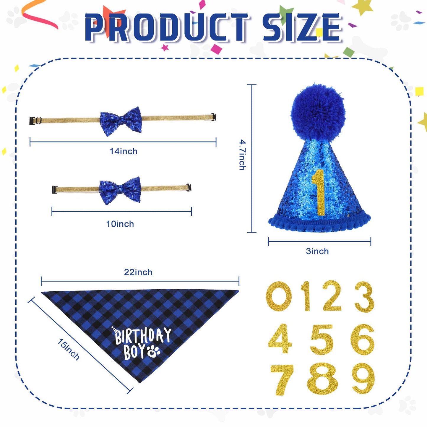 Weewooday Dog Birthday Party Supplies Birthday Boy Girl Cake Bandana Triangle Scarf Party Hat Dog Bow Tie Collar with Numbers for Large Medium Small Dog Puppy 1st Birthday(Elegant Style,Medium)