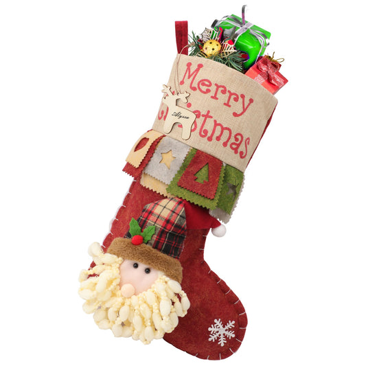 YIGOYIHU Christmas Stockings - 18.5 Inch Large Christmas Stocking - 3D Santa Xmas Stockings with Name Tag, Great for Family Decoration Gifts, Fireplace, Christmas Tree and Stairs