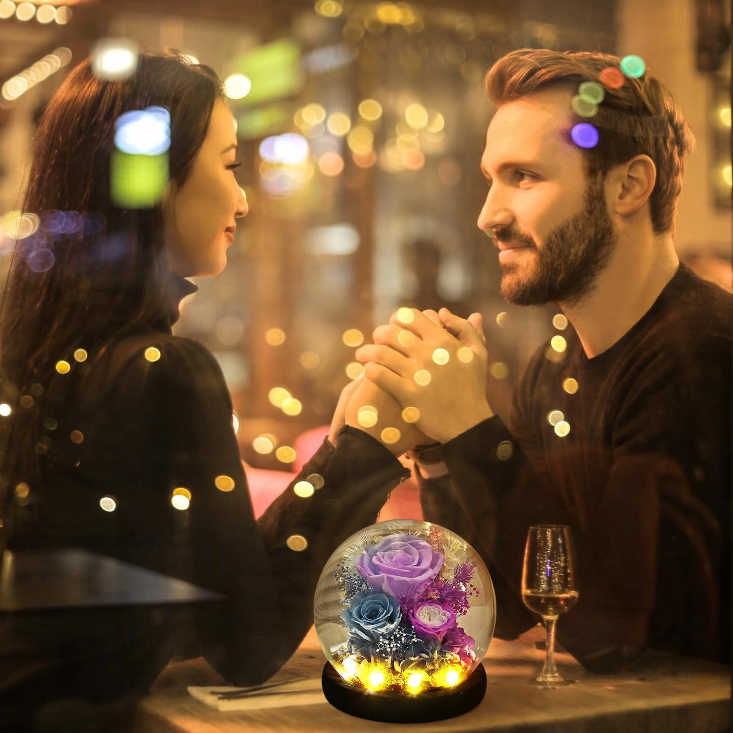 GiftGuru Mothers Day Flowers Delivery Prime, Roses in Glass Dome with LED Light - Gifts for Mom Grandma Her Girlfriend Wife