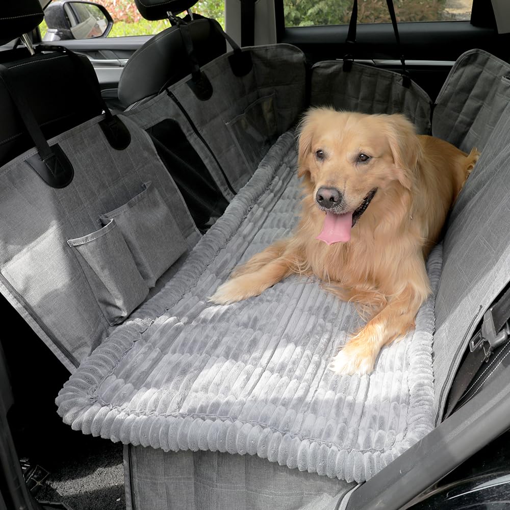 Awjcsv Dog Car Seat Cover for Back Seat, Dog Bed for Car, Fit for Backseat Extenders, Car Seat Protector, Nonslip Soft Durable for Cars Trucks and SUVs (Gray, 24.8" x 54")