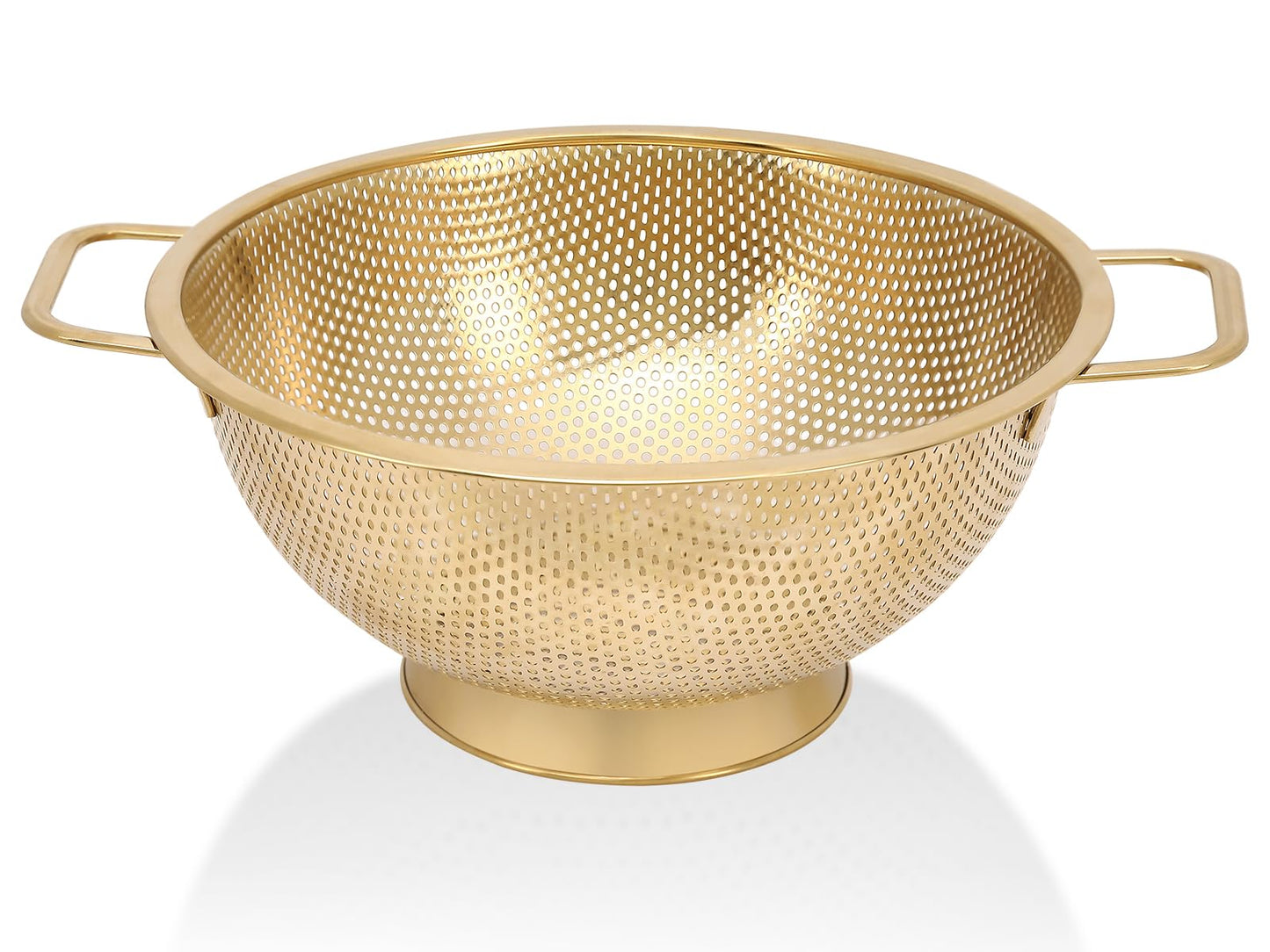Gold Strainer for Kitchen, 3QT, Stainless Steel Colander with Handle for Fruits Vegetables Cooking Food, Dishwasher Safe