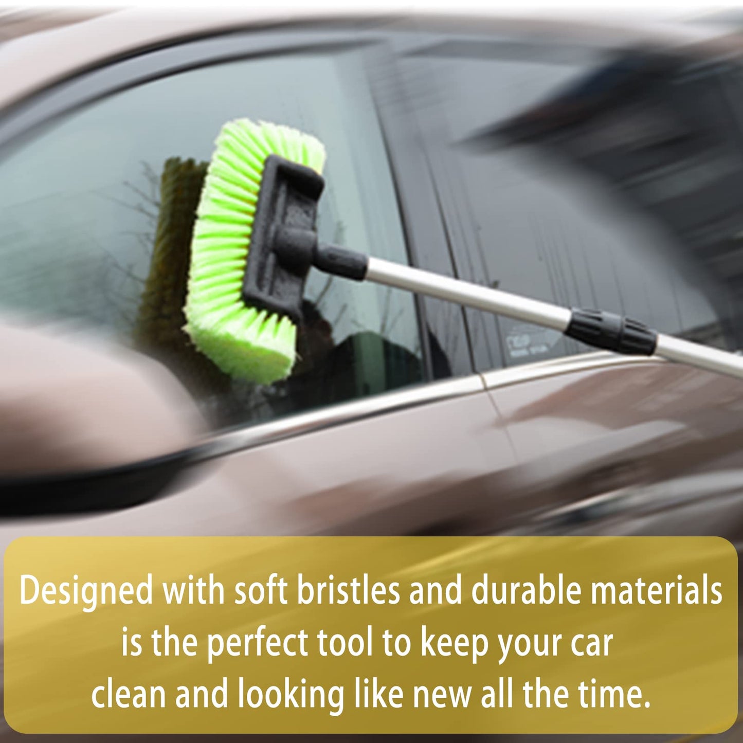 Forgrace 12" Car Wash Brush with Soft Bristle Auto RV Truck Boat Camper Car Exterior Washing Heavy Duty Tri-Level Dip Green