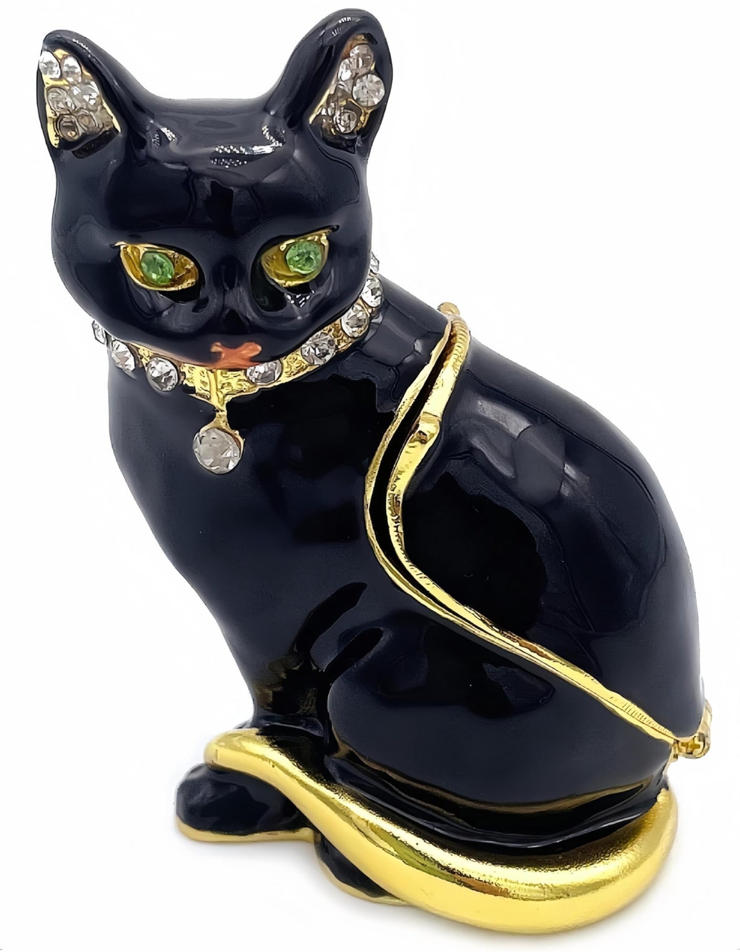 JWT Astyle Luxury Black Cat Hinged Jewelry Box with Crystals.Hand Painted Cat Figurine Trinket Box .Classic Animal Designs.Rings Earrings Necklace Storage Box, Cat Home Decor Gift