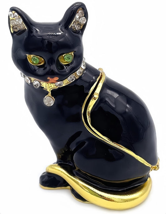 JWT Astyle Luxury Black Cat Hinged Jewelry Box with Crystals.Hand Painted Cat Figurine Trinket Box .Classic Animal Designs.Rings Earrings Necklace Storage Box, Cat Home Decor Gift