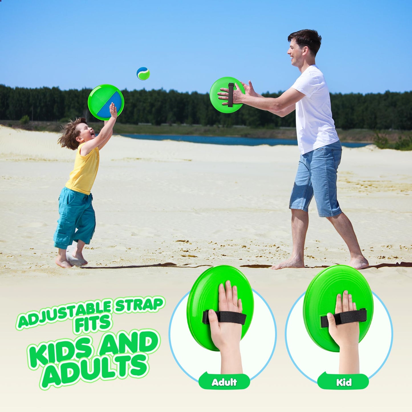 Toss and Catch Ball Set for Toddlers Kids Adults - 6 Pack - Beach Toys Pool Toys Outdoor Yard Games for Family- Sturdy & Water-Resistant - Classic Gift for Boys Girls 3 4 5 6 7 8 9 10 11 12+ Years Old