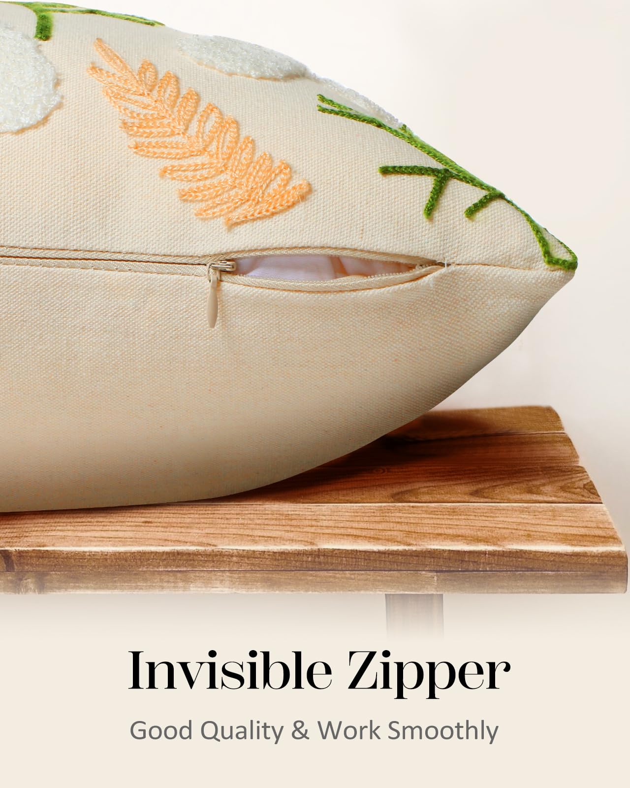 Kokaaee Embroidered Throw Pillow Cover - 18x18 Decorative Pillow Covers with Zipper for Couch Sofa Bedroom Aesthetic White Daisy Soft Cozy Cotton Pillowcase Covers with Patterned