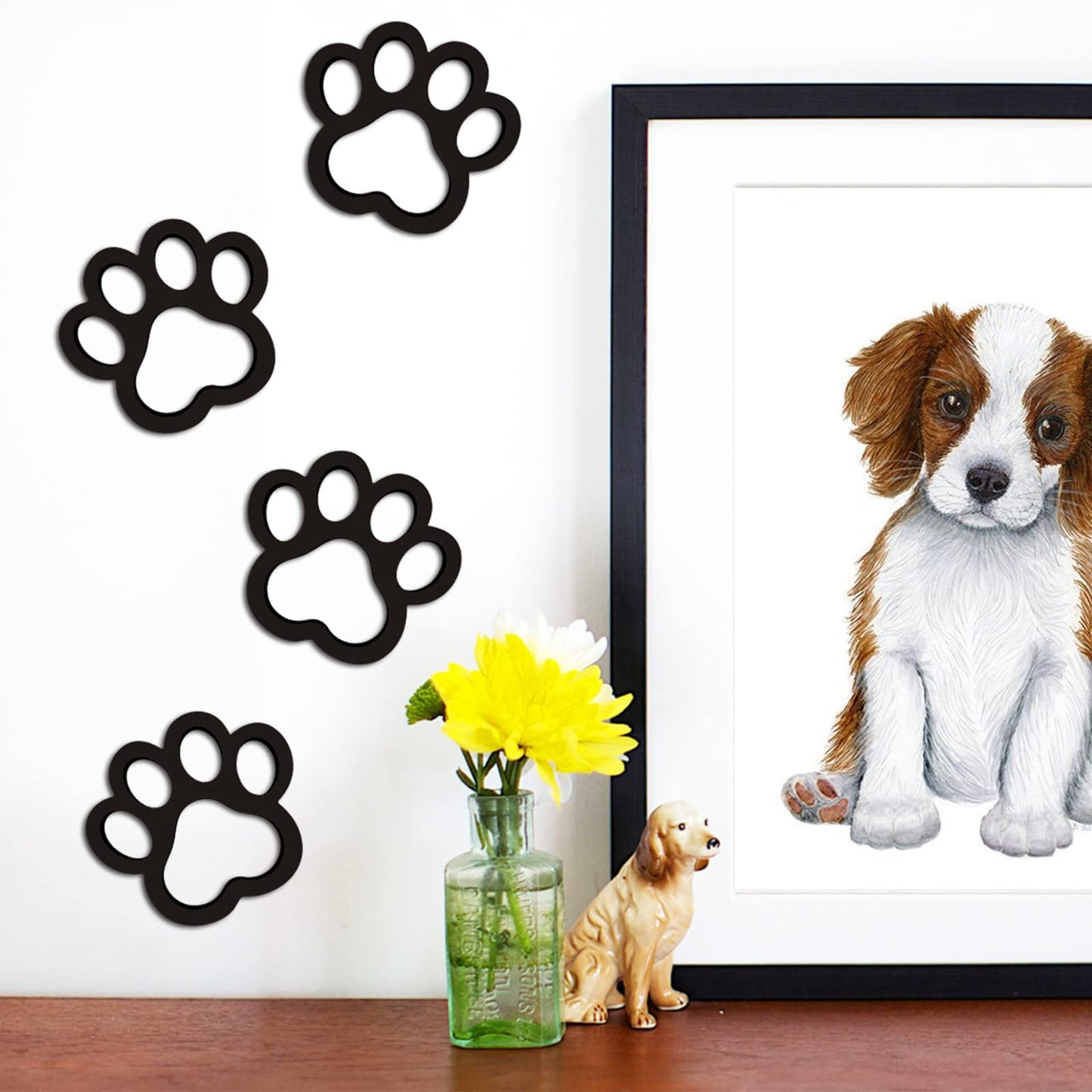Xylolfsty Dog Room Decor Paw Prints Wood Wall Art Dog Lovers Gifts Puppy Decorations Signs for Home Kitchen Bathroom Bedroom BLACK 4PCS