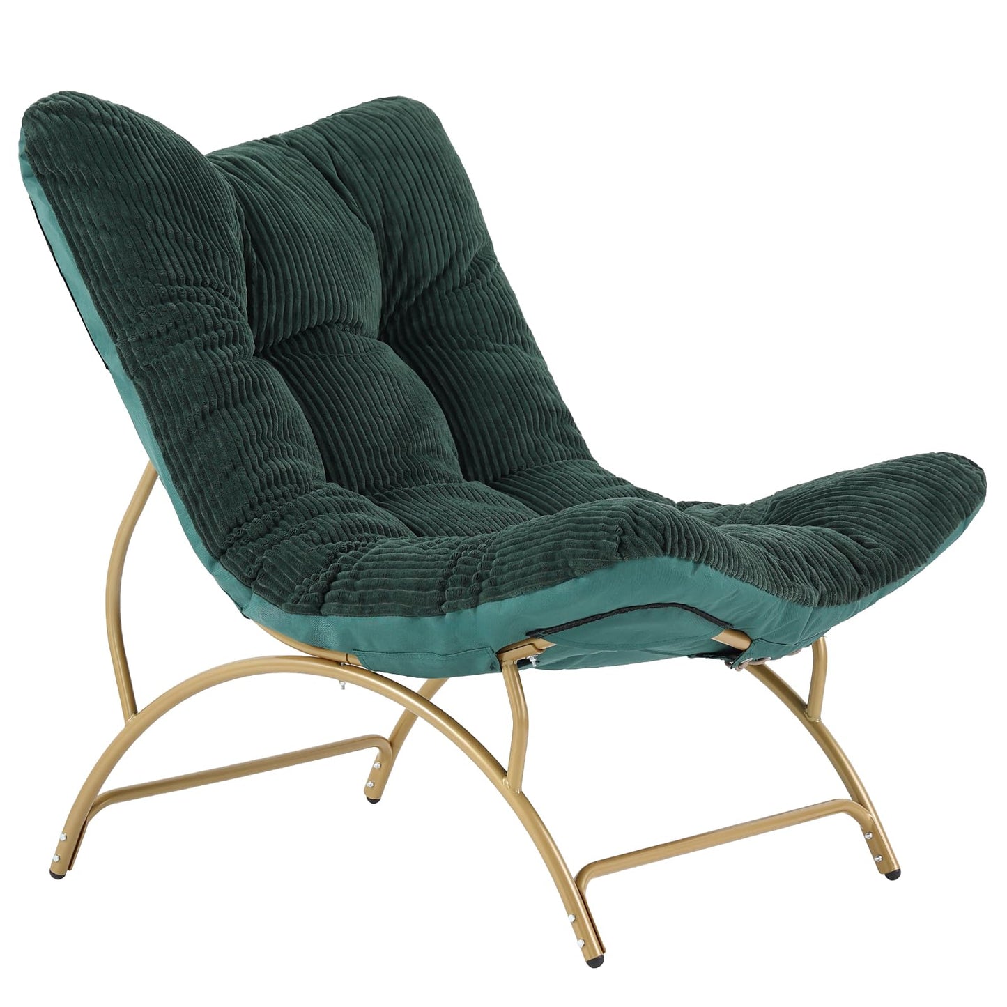 Welnow Accent Lounge Lazy Chair, Comfy Soft Leisure Metal Frame Reading Chair, Upholstered Thick Cushion Seated Recliner Sofa for Living Room, Bedroom, Dorm, Dark Green