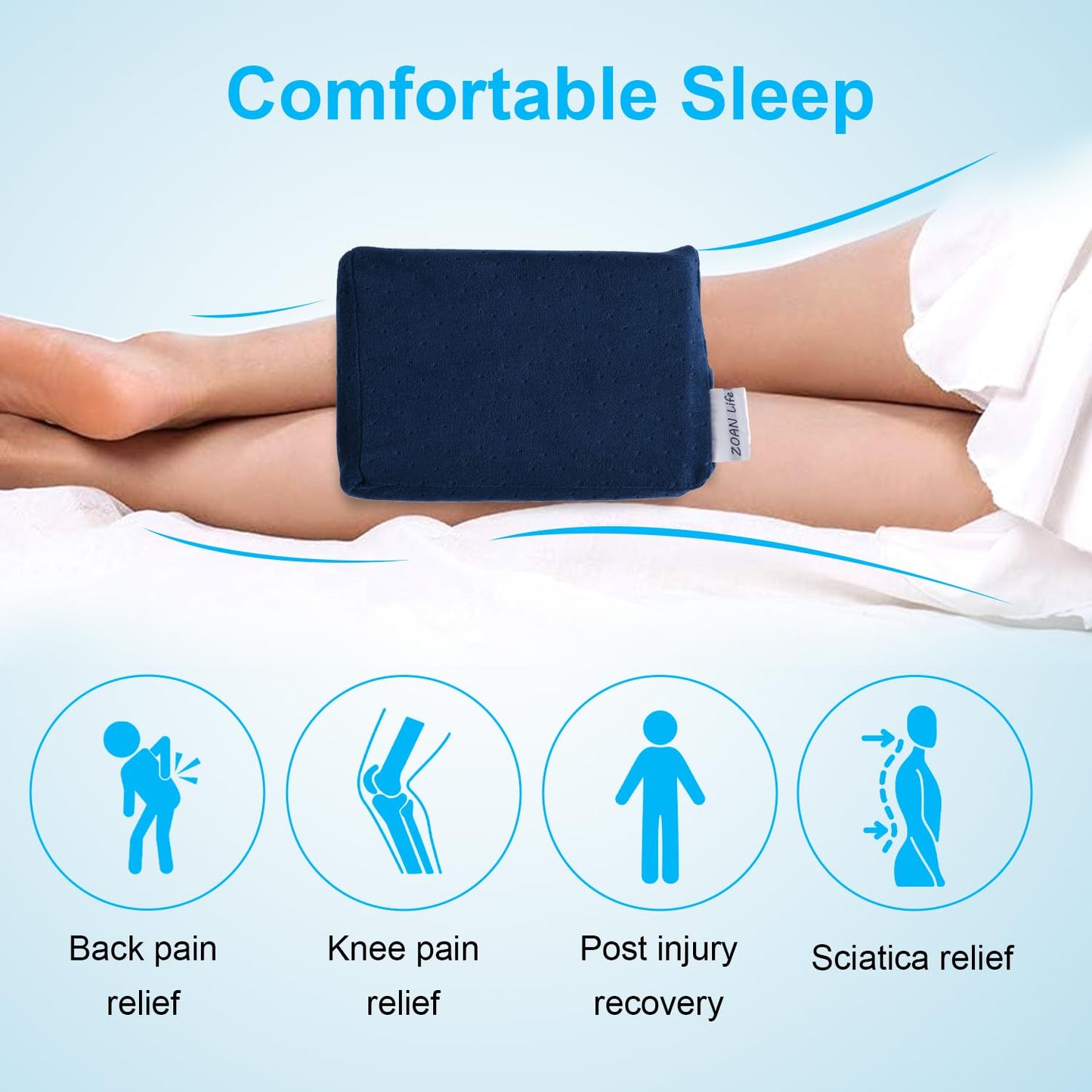 Knee Pillow Case 10" x 8" x 6.3", Replacement Leg Pillow Case, Knee Pillow Cover with Zipper Apply to Memory Foam Knee Pillow from ZOAN Blue