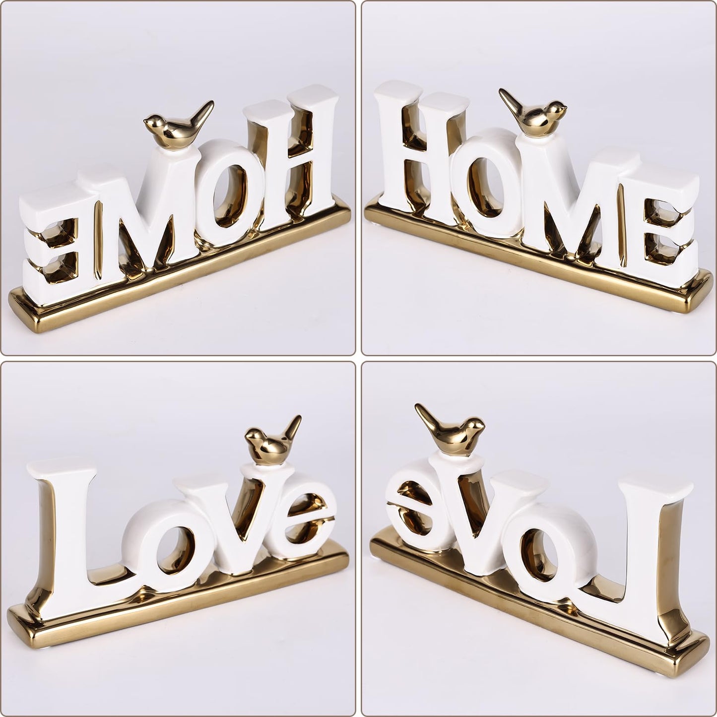 Love Sign Decor,White and Gold Room Decor Aesthetic, Knick Knack Shelf,Gold Bird Decor, Boho Bookshelf ,Abstract Gold Statue ,For Living Room,Bedroom, Contemporary Tv Stand Decor set of 2 (2, White)