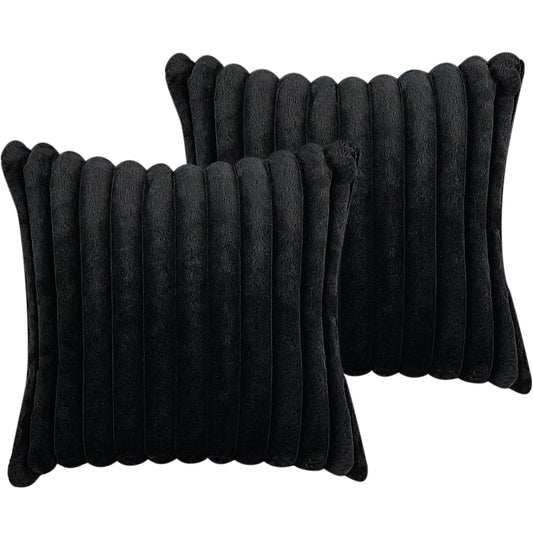 20x20 Throw Pillow Covers Set of 2, Decorative Faux Fur Covers for Bed, Couch Soft Fluffy Pillow Cover with Velvet Back for Living Room, Neutral Home Décor Accent for Sofa - Black