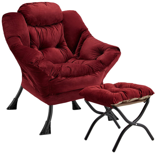 Congermom Lazy Chair with Folding Ottoman Modern Large Accent Chair,Contemporary Lounge Leisure Sofa Chair with Armrests Upholstered Sofa Armchair Reading Chair for Bedroom,Dorm&Office (Dusty Rose-f)