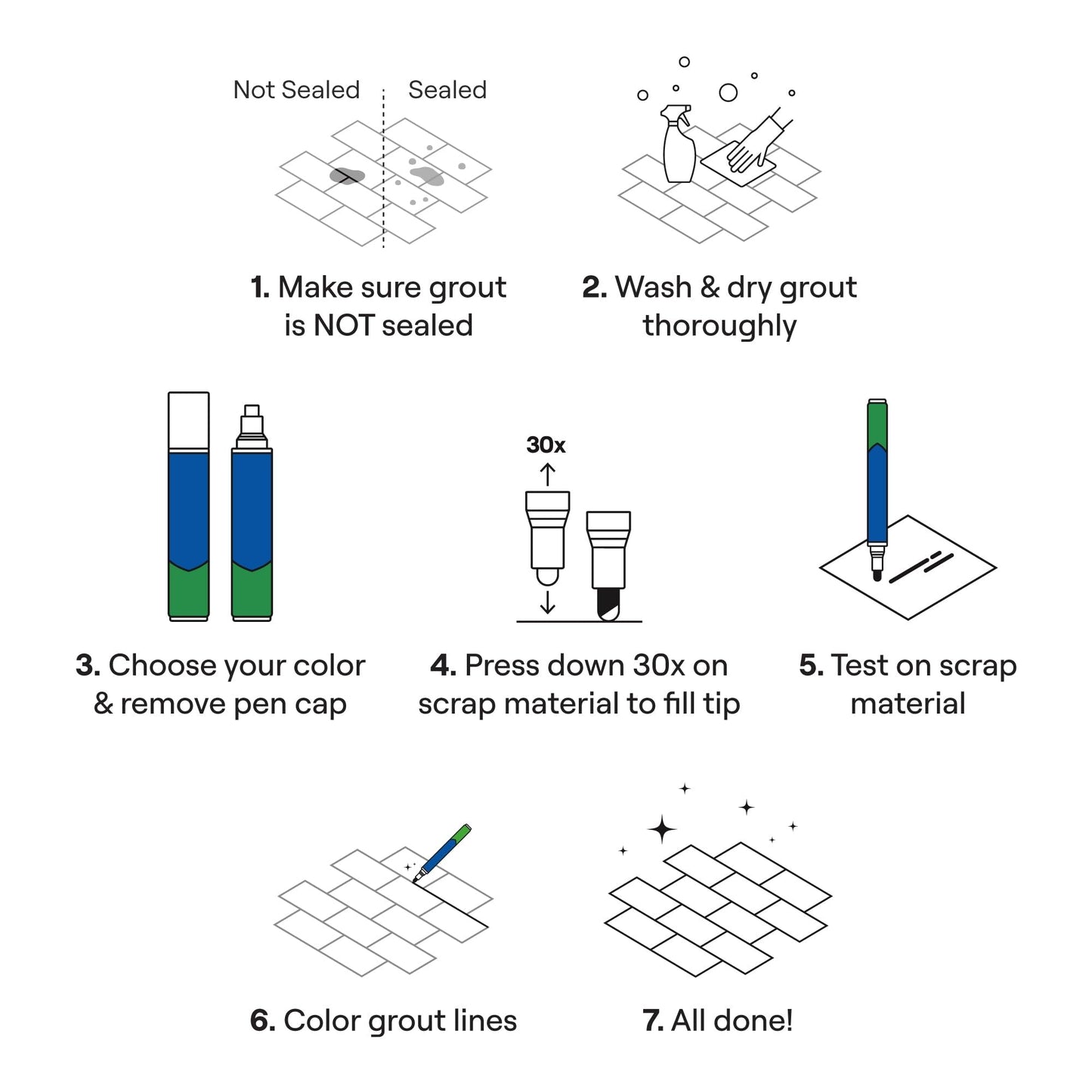 Grout Pen White Tile Grout Paint: Waterproof Grout Paint Pen, Whitener and Grout Sealer Marker for Cleaner Looking Grout Lines - White, Narrow 5mm Tip (7mL) - 3 Pack