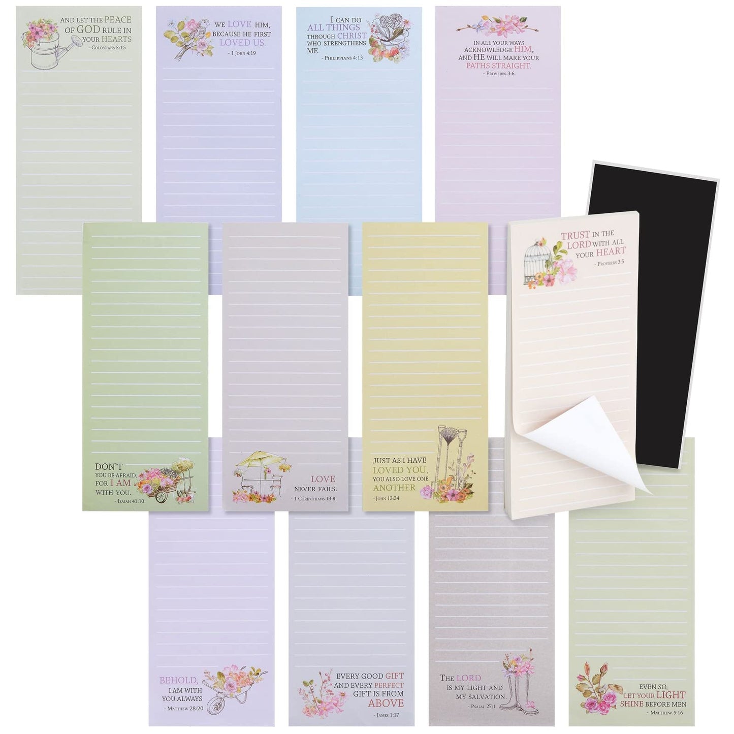 Juvale 12 Pack, 60 Sheet Christian Notepads, Magnetic Memo Pads for Refrigerator, Religious Stationery - Bible Verse Note pads for Prayer, Grocery and Shopping List - 2.75x6.25 Inch