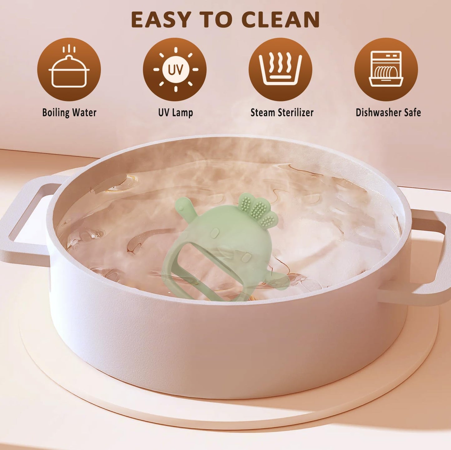 Socub Silicone Baby Teether Toys for Infants 3-6 6-12 Months, BPA Free Anti-Drop Silicone Mitten Teething Toy, Baby Chew Toys for Sucking Needs, Newborn Essentials & Baby Shower Gifts Girls(Dark Pink)