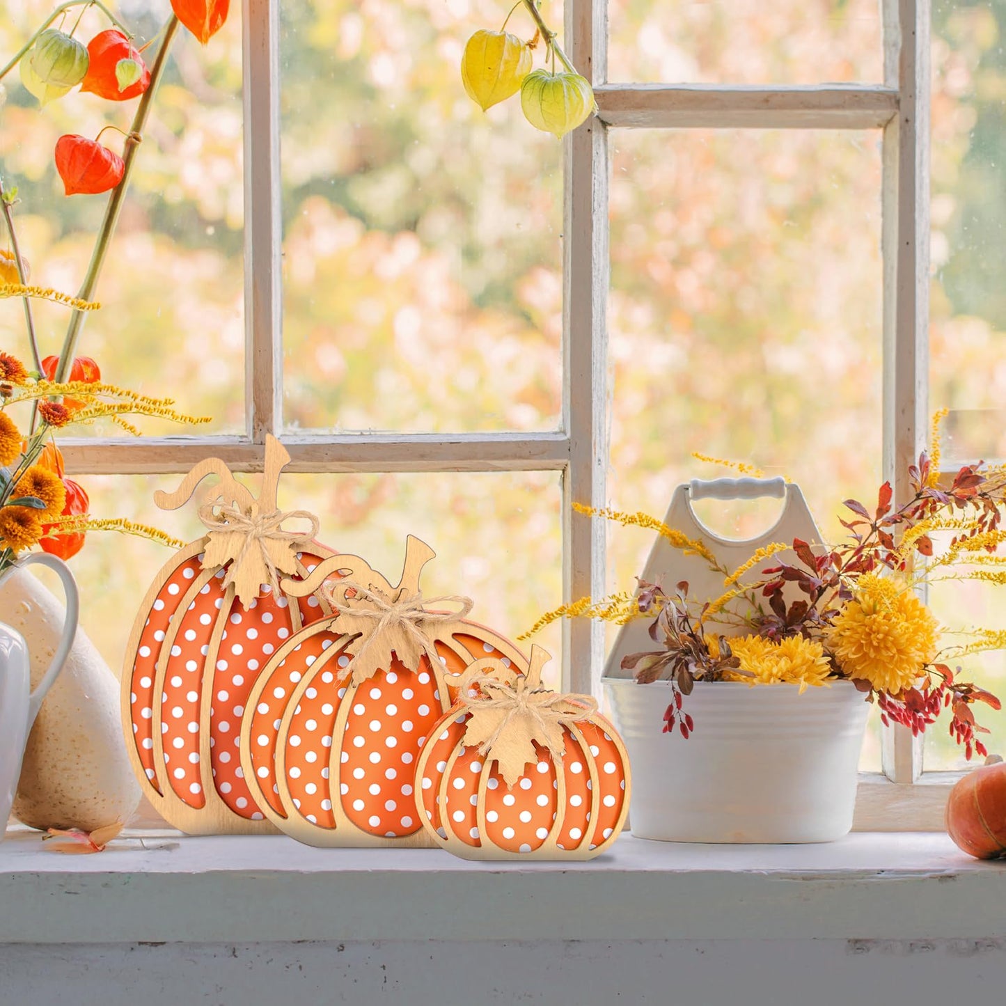 OLANRUN Fall Decorations for Home - 3 Pcs Wooden Fall Pumpkin Decor, Autumn Thanksgiving Decorations for Table Tiered Tray Shelf Fireplace Mantel Bathroom Office Desk Coffee Bar