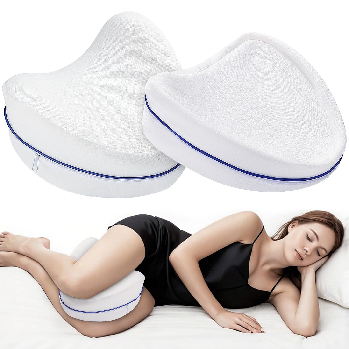 Noverlife 2 Pack Leg Pillow Covers for Contour Knee Pillow, Zippered Pillowcover ONLY, Replacement Pillow Cases for Memory Foam Knee Pillows Washable Pillowcases for Heart Shaped 10x9inch Leg Pillow