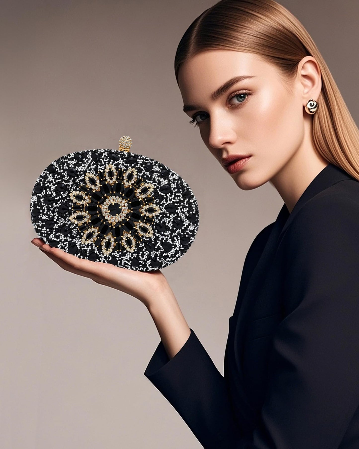 SH Black Clutch Purses for Women Rhinestone Evening Clutch Sparkling Evening Bag for Women Formal Small Handbags Wedding Party Cocktail Prom Purse