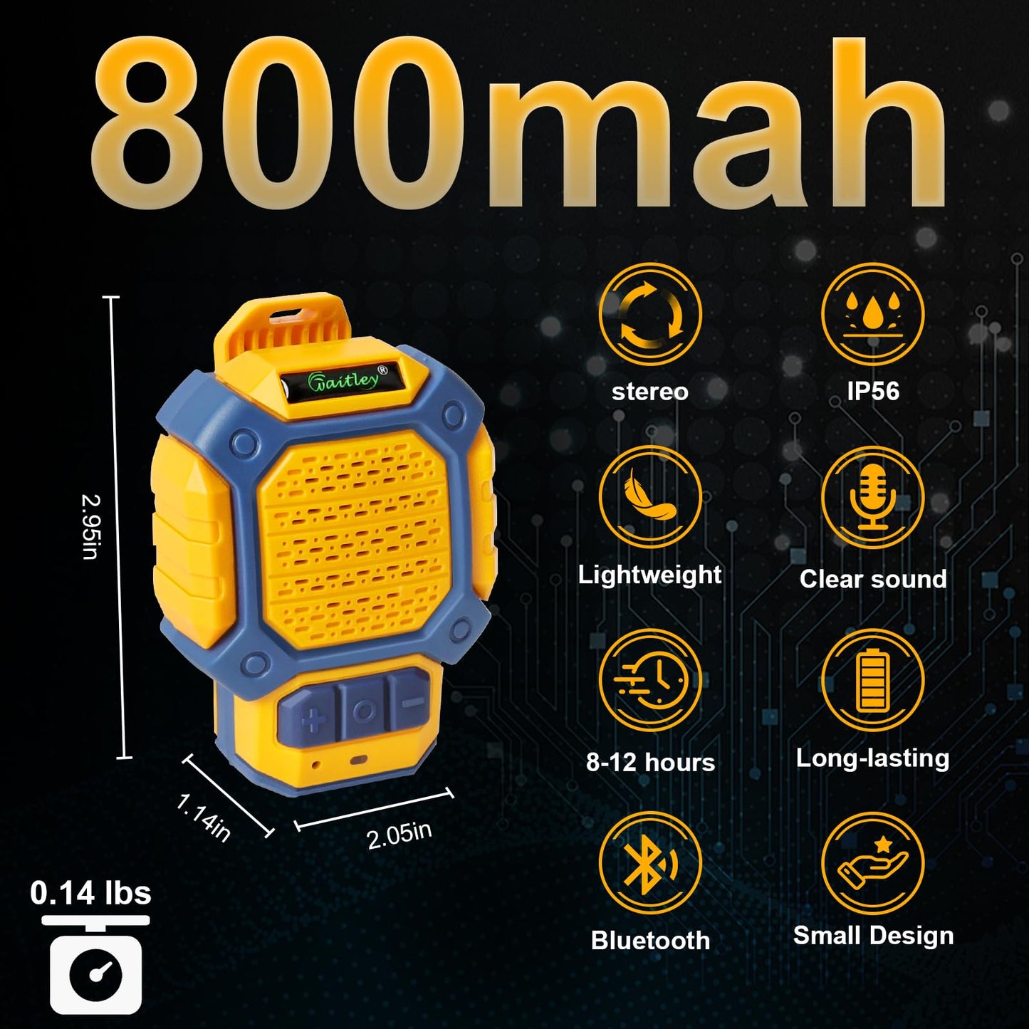 waitley Mini Wearable Bluetooth Speaker - Magnetic Clip, Clip-On & Lanyard 3-in-1, IP56 Waterproof, 12H Playtime, Built-in Mic for Outdoor, Camping, Running, Cycling, Worksite, Jobsite