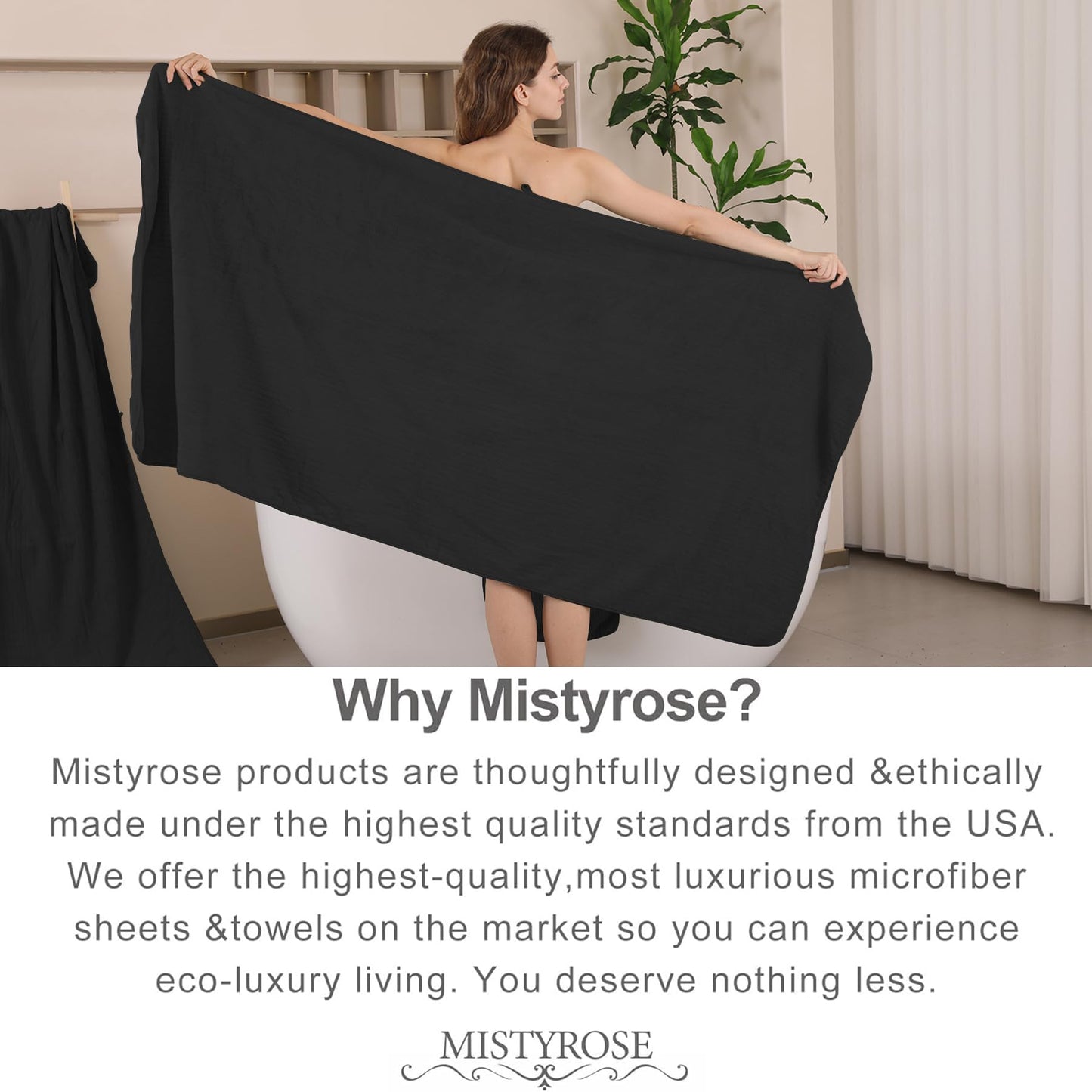 Mistyrose 4 Pack Oversized Bath Towels Set, Black 35"x70" Extra Large Towel Microfiber Soft XL Bath Sheet Super Absorbent Bathroom Towels Set Quick Dry Plus Size Shower Towels for Family Hotel Dorm