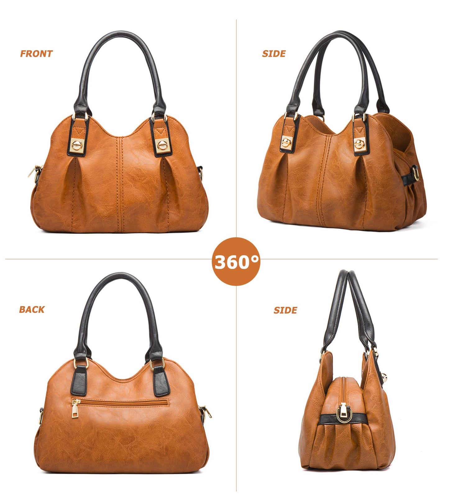 KingTo 4pcs Purses Retro Tote Handbags for Women Stylish Shoulder Bags Soft Top Handle Satchel Set (Black)