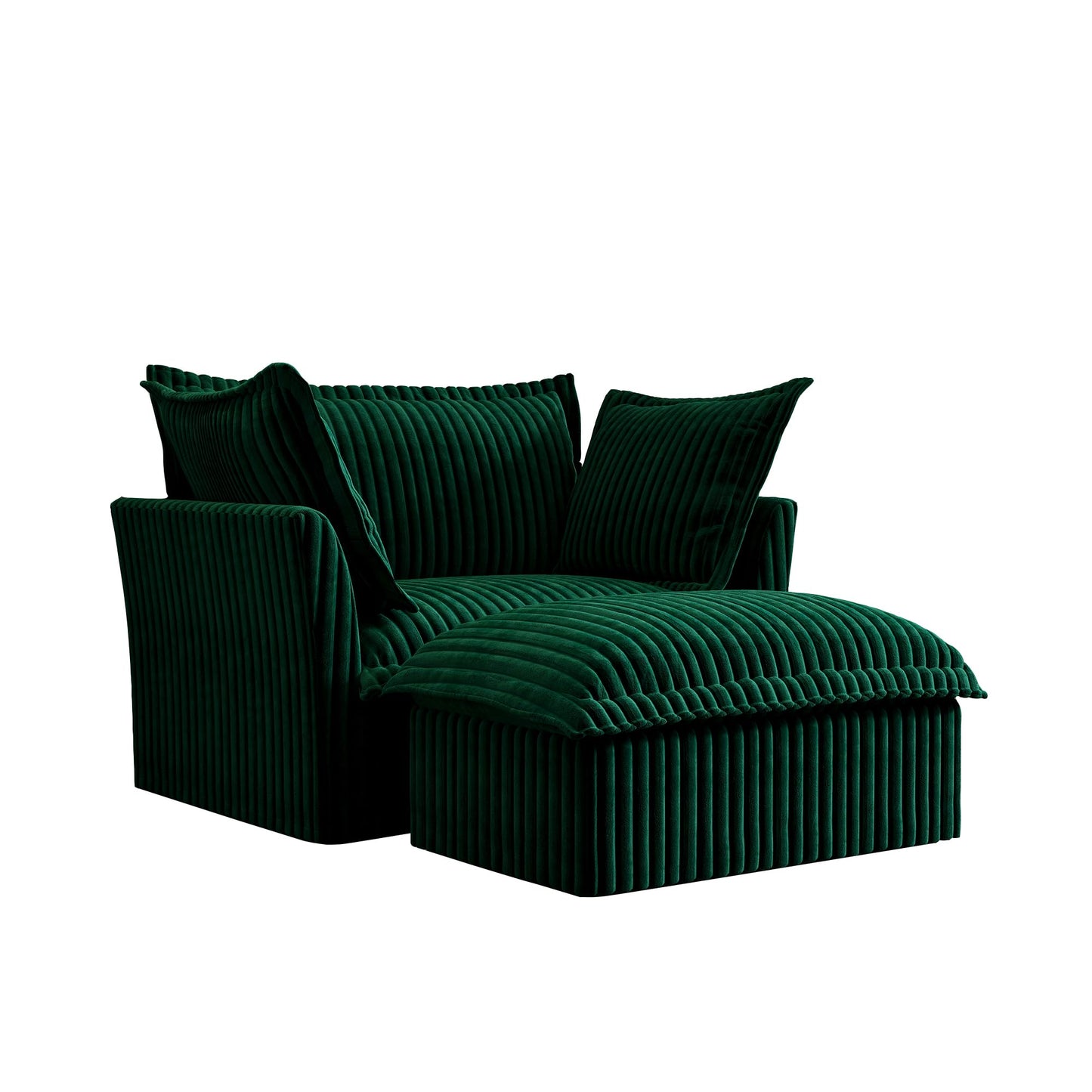 Ravy Concept 49" Slipcovered Chaise Lounge Chair, Corduroy Accent Chair with Removable Covers, 1-Seater Sofa with Movable Ottoman, Deep Seat Single Sofa Couch for Living Room (Green)