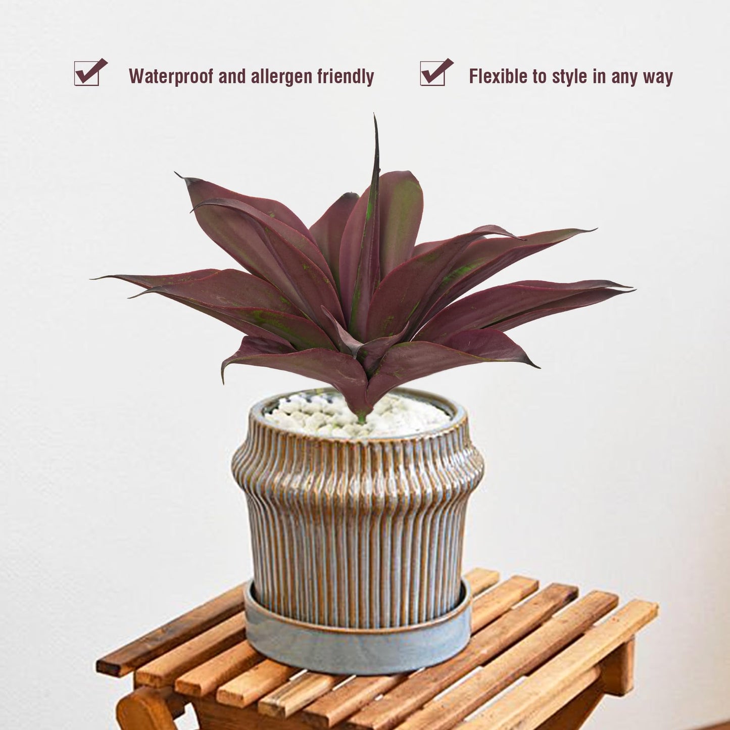 Ttranewsoo Fake Plants Artificial Agave Plants 13.8" Large UV Resistant Fake Agave Planters for Indoor and Outdoor Decorating Tropical Plant Succulents Greenery Indoor Decor(2Pack, Purple