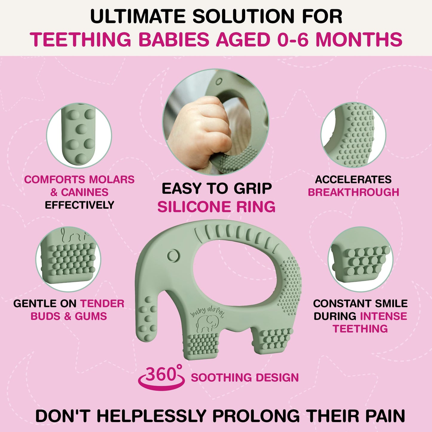 Teething Toys for Babies Age 0 to 6 Months - Baby Elefun 5X Pain Relief Smart Teether - Zero Developmental Delay Silicone Baby Teething Toy Ring - Cute Infant Shower Gift Chew Toy for Babies