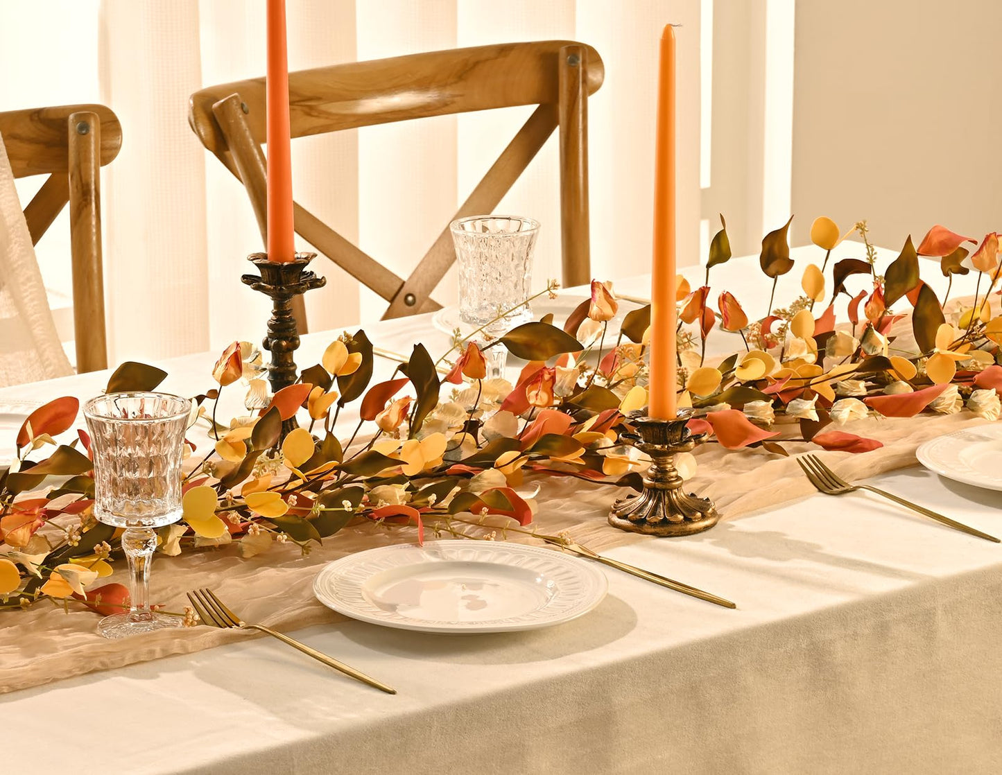 Waipfaru Fall Decor, Fall Garland with Lights, 6FT Autumn Eucalyptus Leaves Lighted Garland Thanksgiving Harvest Festival Decorations for Home Mantle Porch Outdoor Indoor Wedding Table Wall Arch