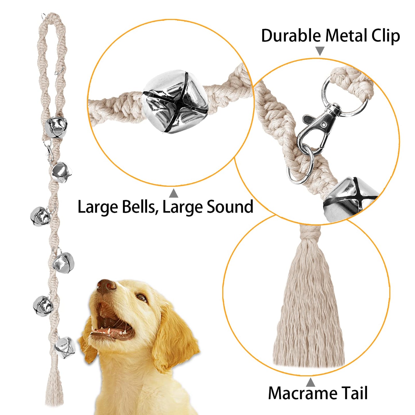 GINIDEAR Dog Bells to Go Outside & Puppy Potty Training, Adjustable Dog Door Bell Ring to Go Potty, Handmade with Premium Yarn. Twisted Style, Beige