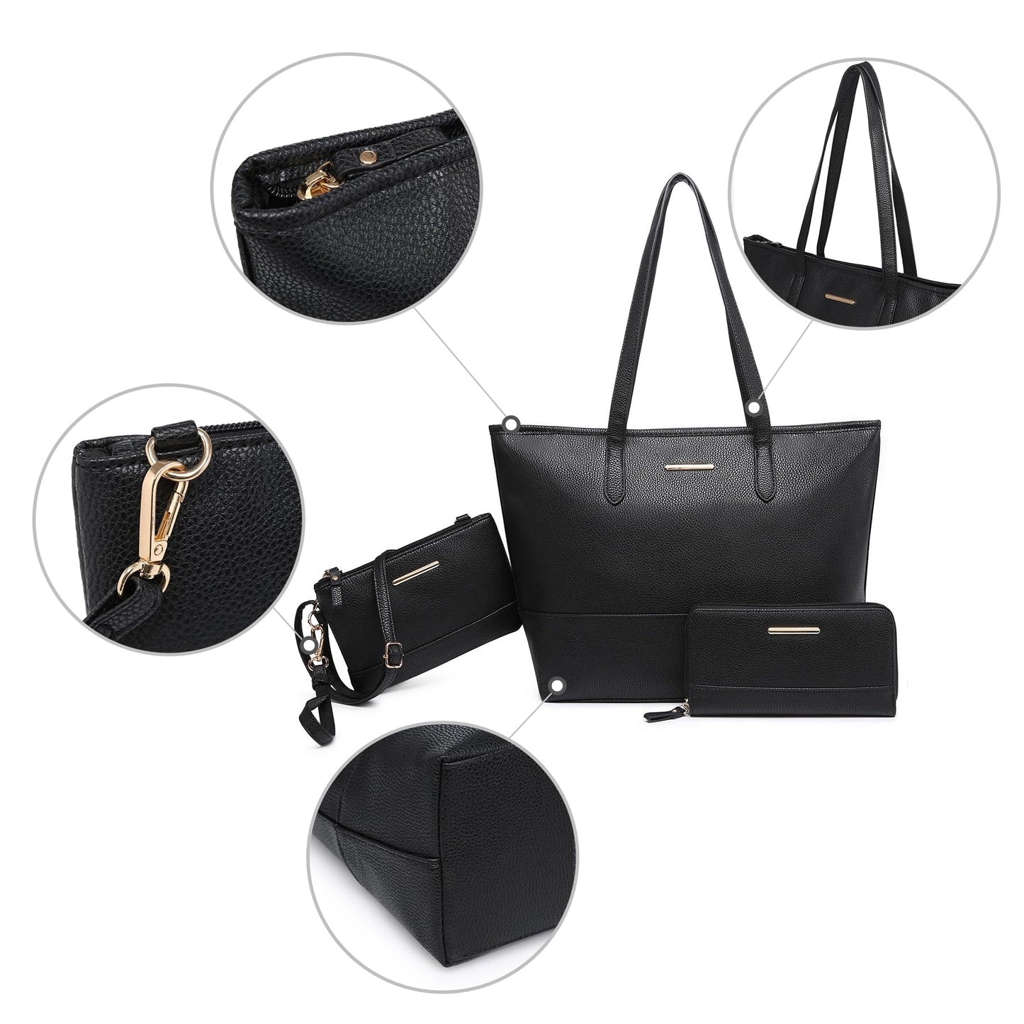 MARCO M KELLY 3PCS Women Vegan Leather Purses and Handbags Top Handle Tote Bag Shoulder Satchel Purse with Wallet